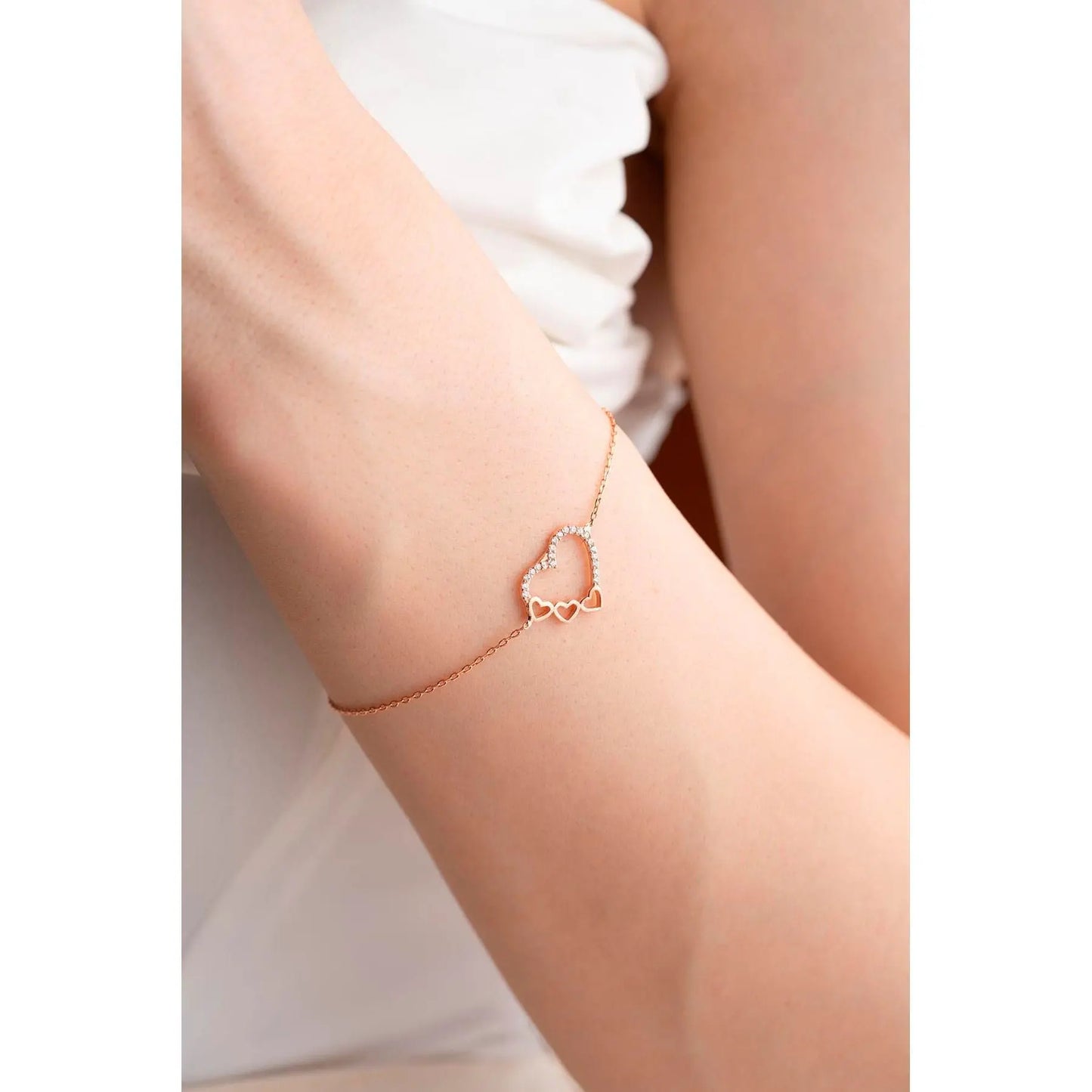 Bracelet Heart - argent 925 plaqué roses Zircone - ARMINE'S STYLE HUB