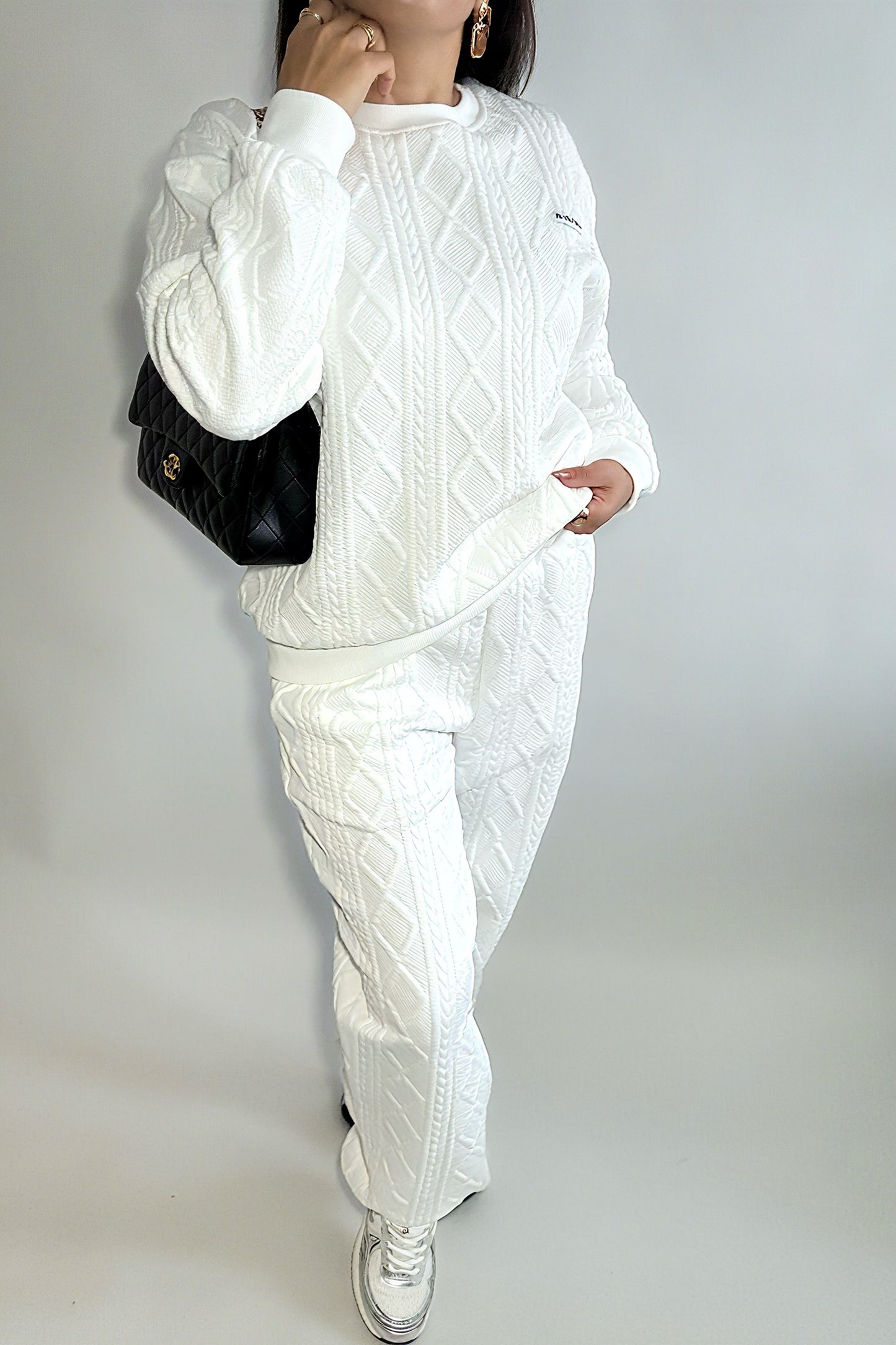 Ensemble Femme Décontracté 2 Pièces – Sweat-Shirt & Pantalon Texturé à Manches Longues