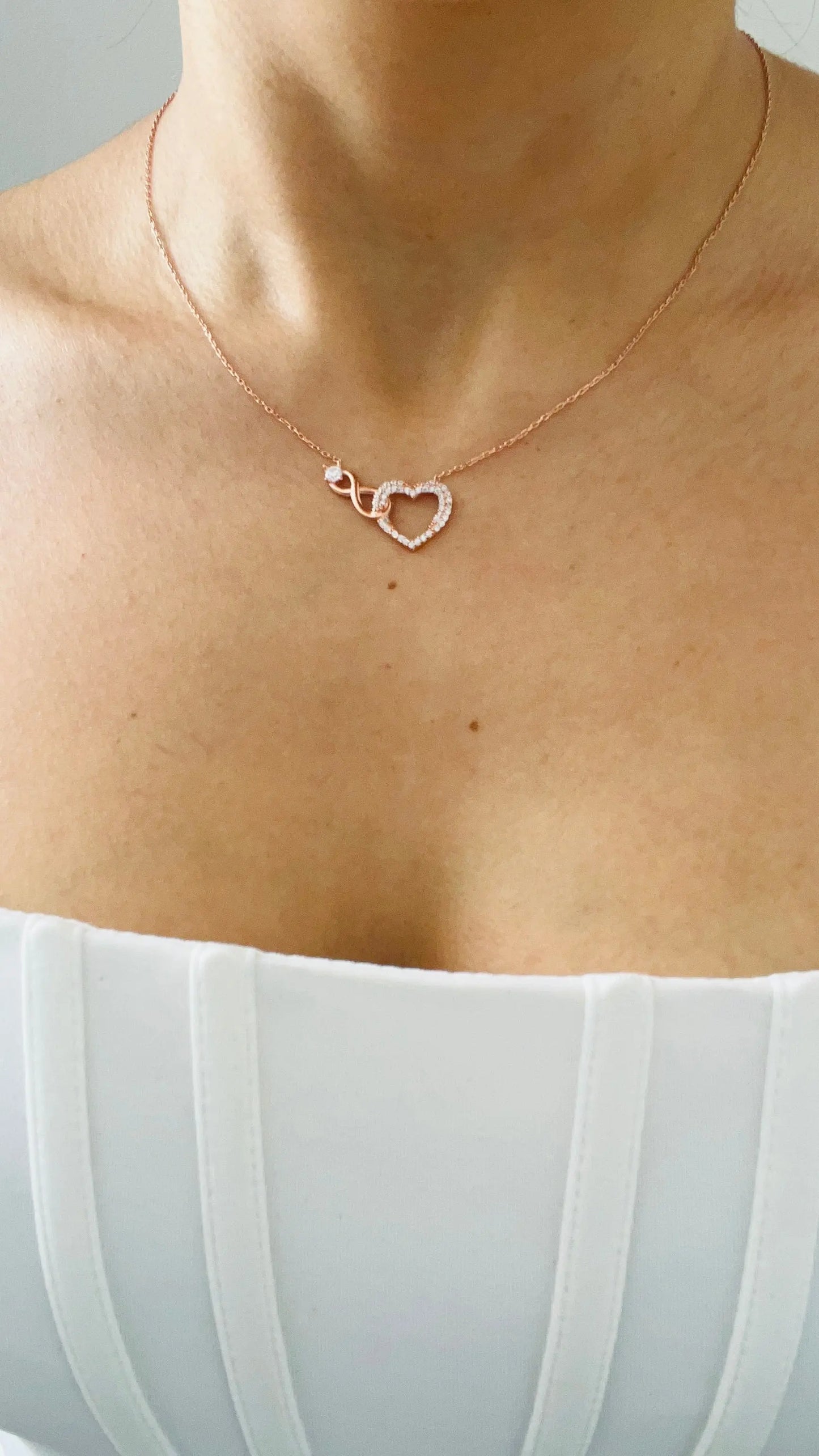 Collier avec pendentif Heart argent, 925 plaqué rose zircon - ARMINE'S STYLE HUB