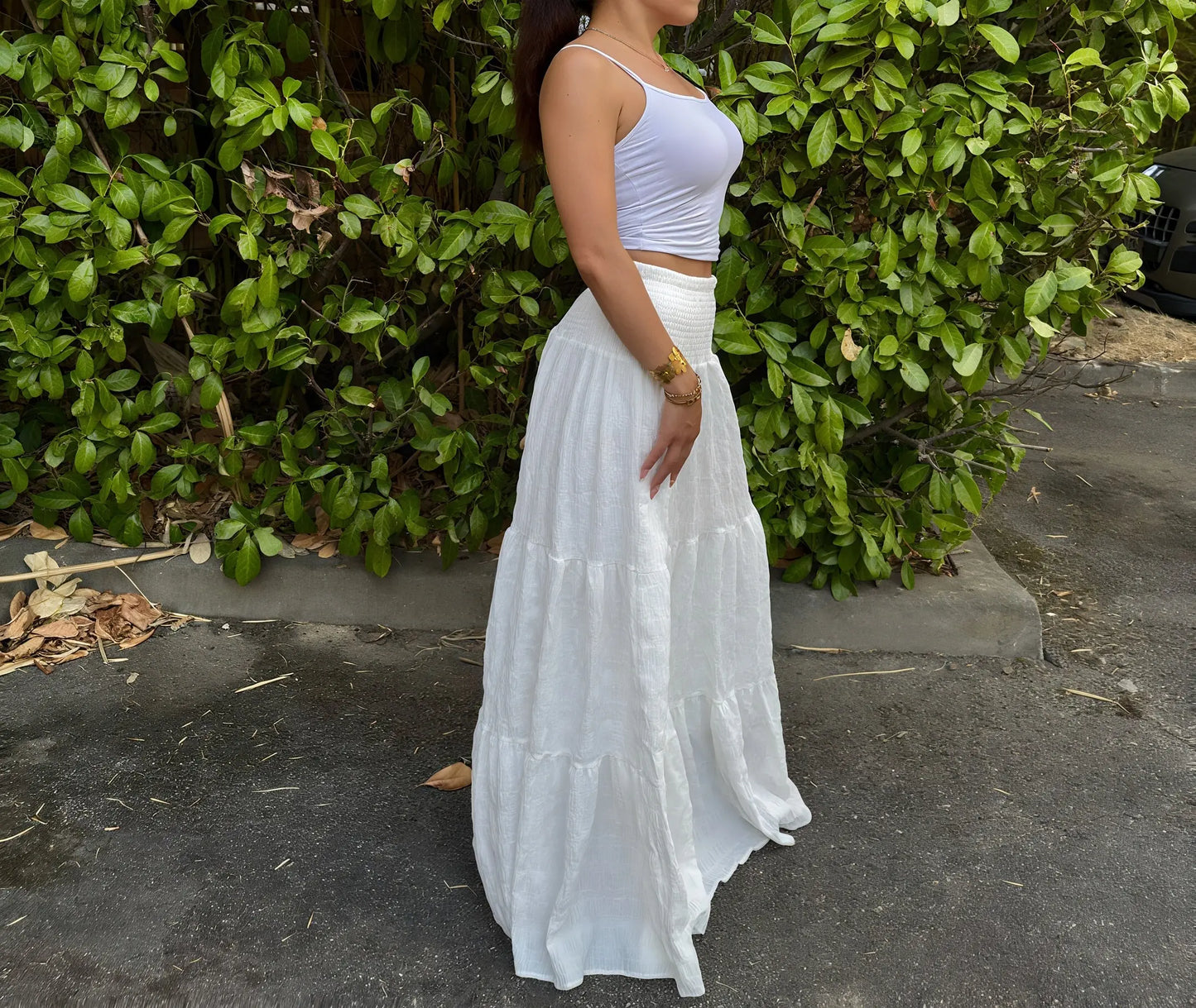 Jupe Longue Blanche Élégante – Taille Haute, Ourlet à Volants – Printemps & Été ARMINE'S STYLE HUB