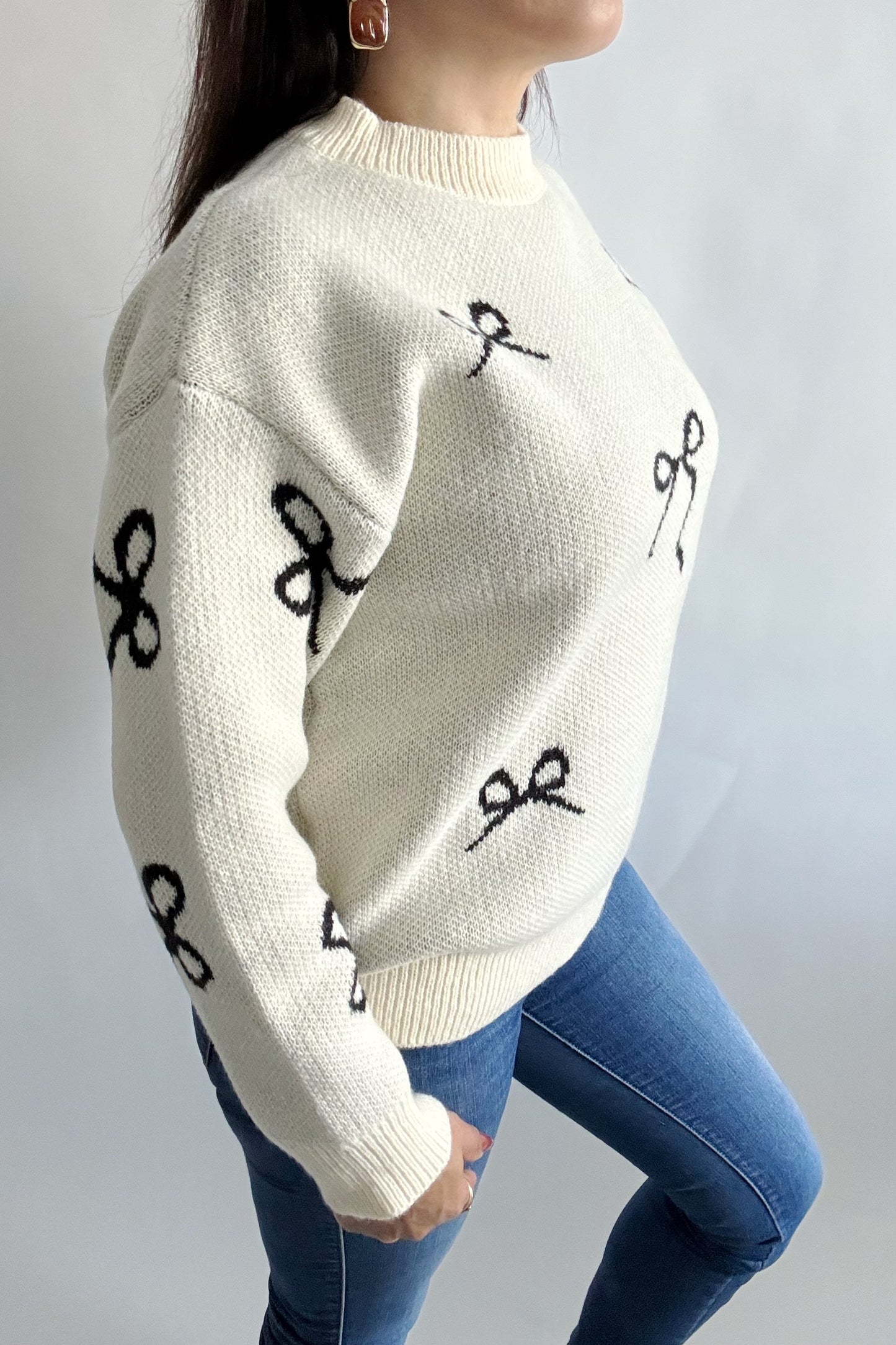 Pullover décontracté à col rond et motif nœud