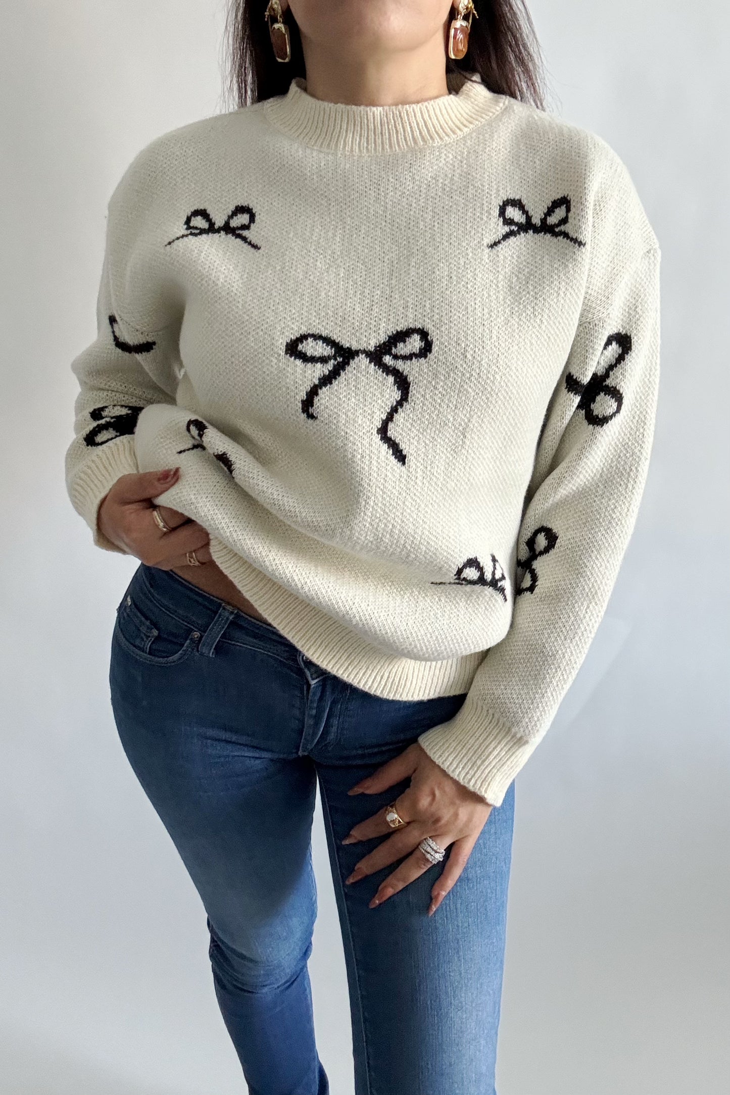 Pullover décontracté à col rond et motif nœud