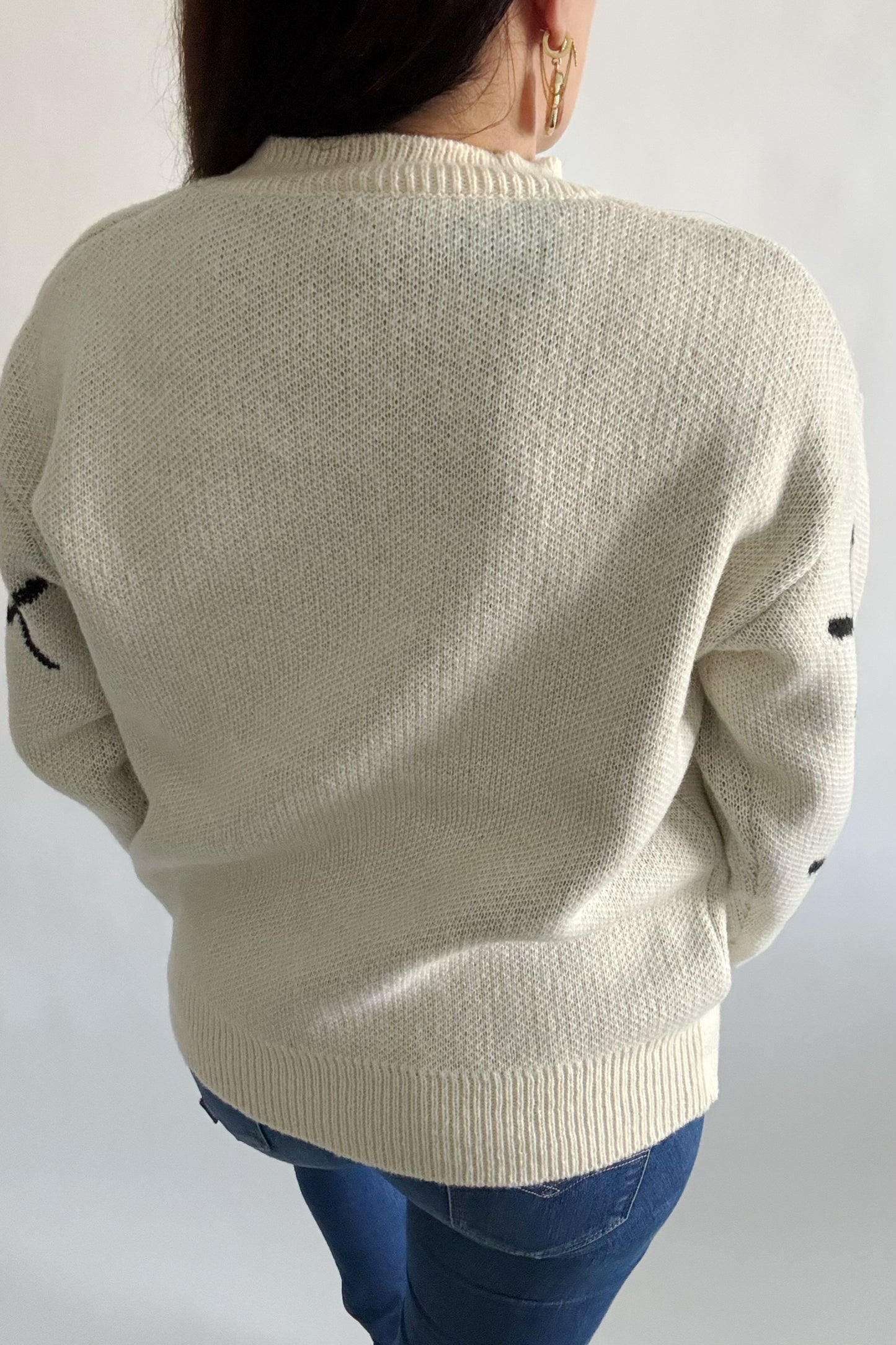 Pullover décontracté à col rond et motif nœud