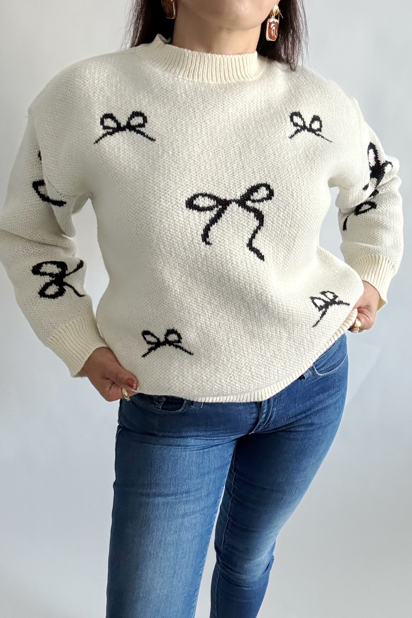 Pullover décontracté à col rond et motif nœud