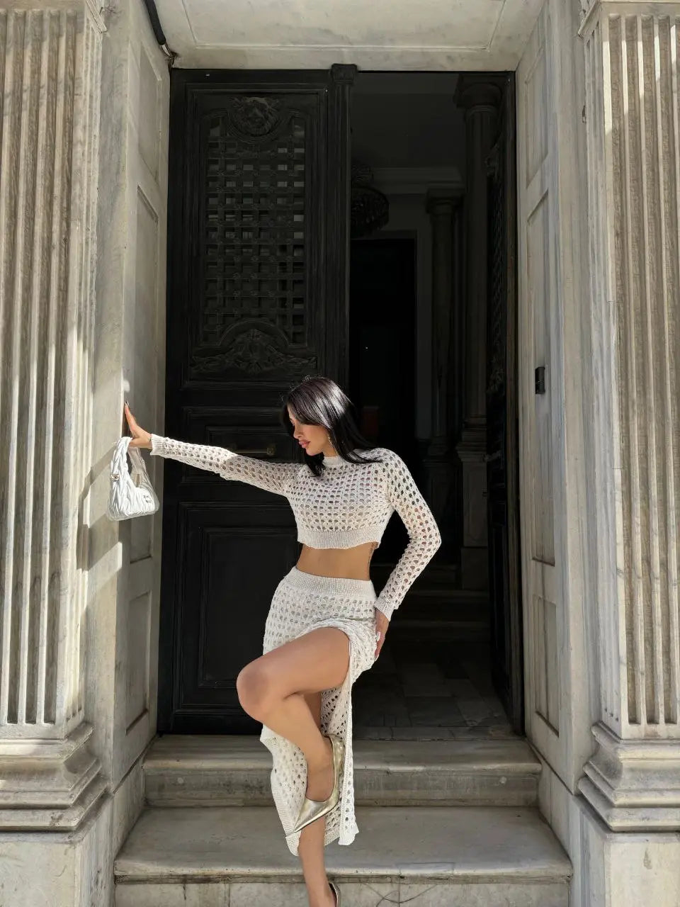 SHEIN PETITE Ensemble deux-pièces avec Top en tricot blanc et jupe longue tissée pour femmes | Mode en ligne | SHEIN ANCE SHEIN PETITE Ensemble deux-pièces avec Top en tricot blanc et jupe longue tissée pour femmes | Mode en ligne | SHEIN ANCE