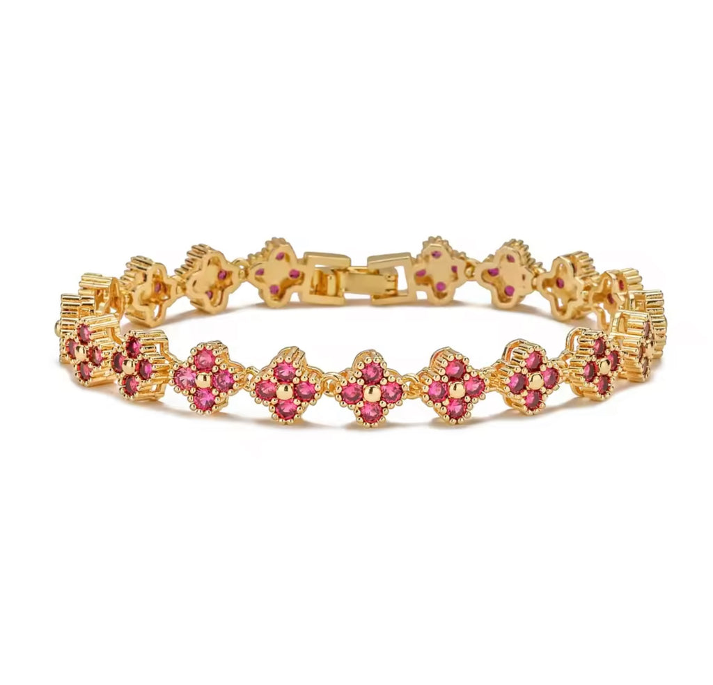Bracelet à Fleurs -Laiton Plaqué Or 18K pour Femme