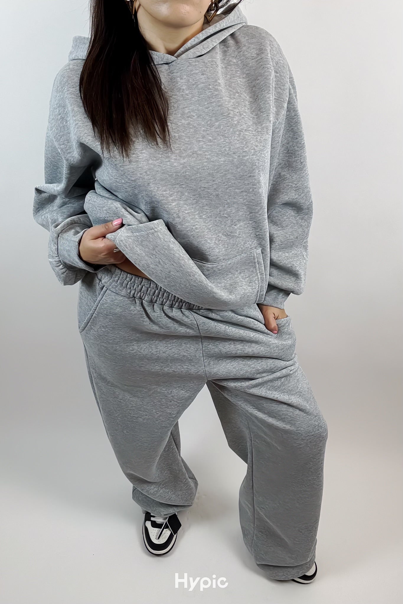 Ensemble Décontracté Gris Femme – Pull à Capuche Polaire & Pantalon