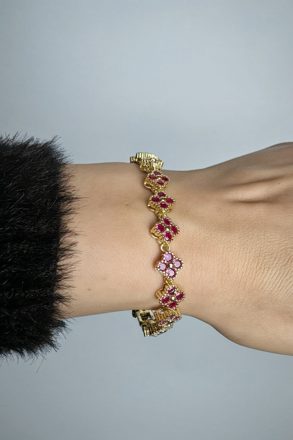 Bracelet à Fleurs -Laiton Plaqué Or 18K pour Femme