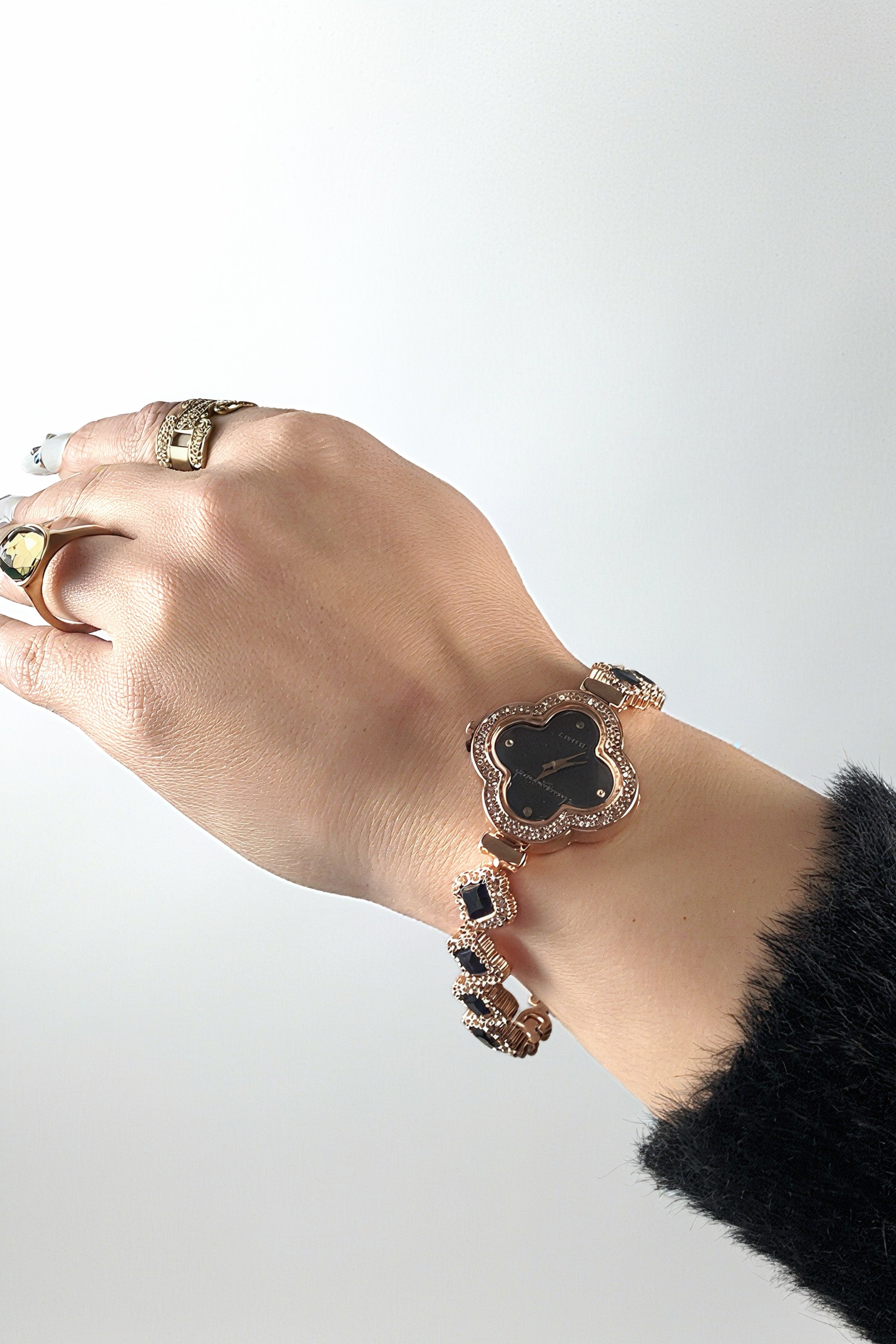 Montre Femme AHM Quartz – Bracelet Trèfle, Pierre , Acier Inoxydable