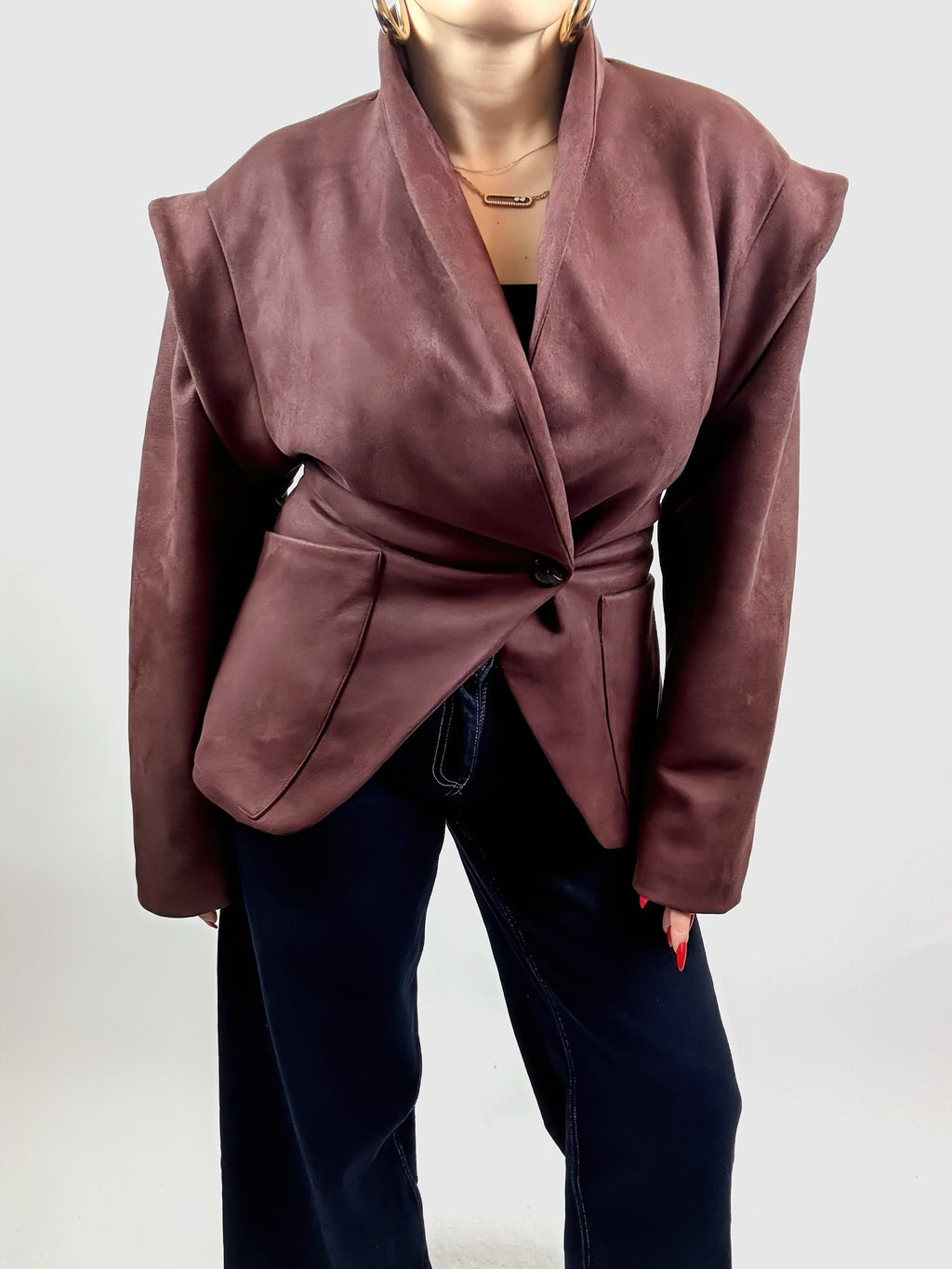 Veste Femme Effet Suédine Chic – Blazer Décontracté Doux et Tendance