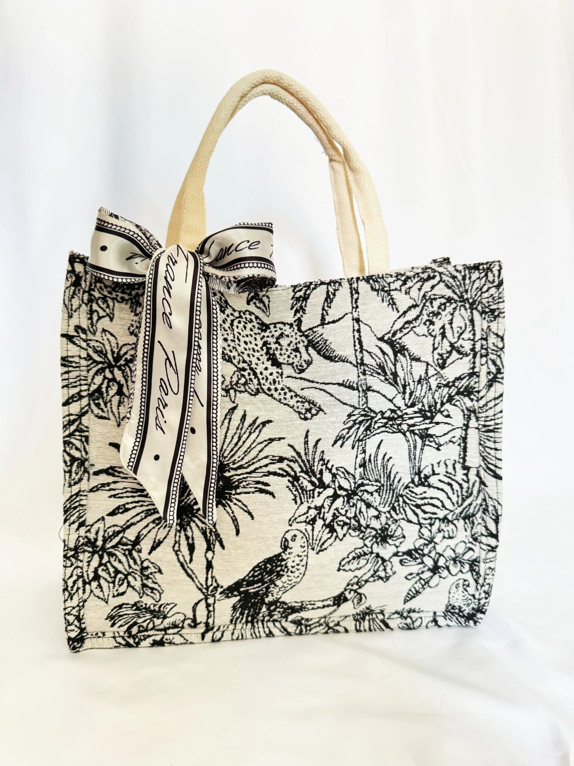Sac à main rétro motif floral 34 cm – Tissu brodé, poignée ronde ARMINE'S STYLE HUB