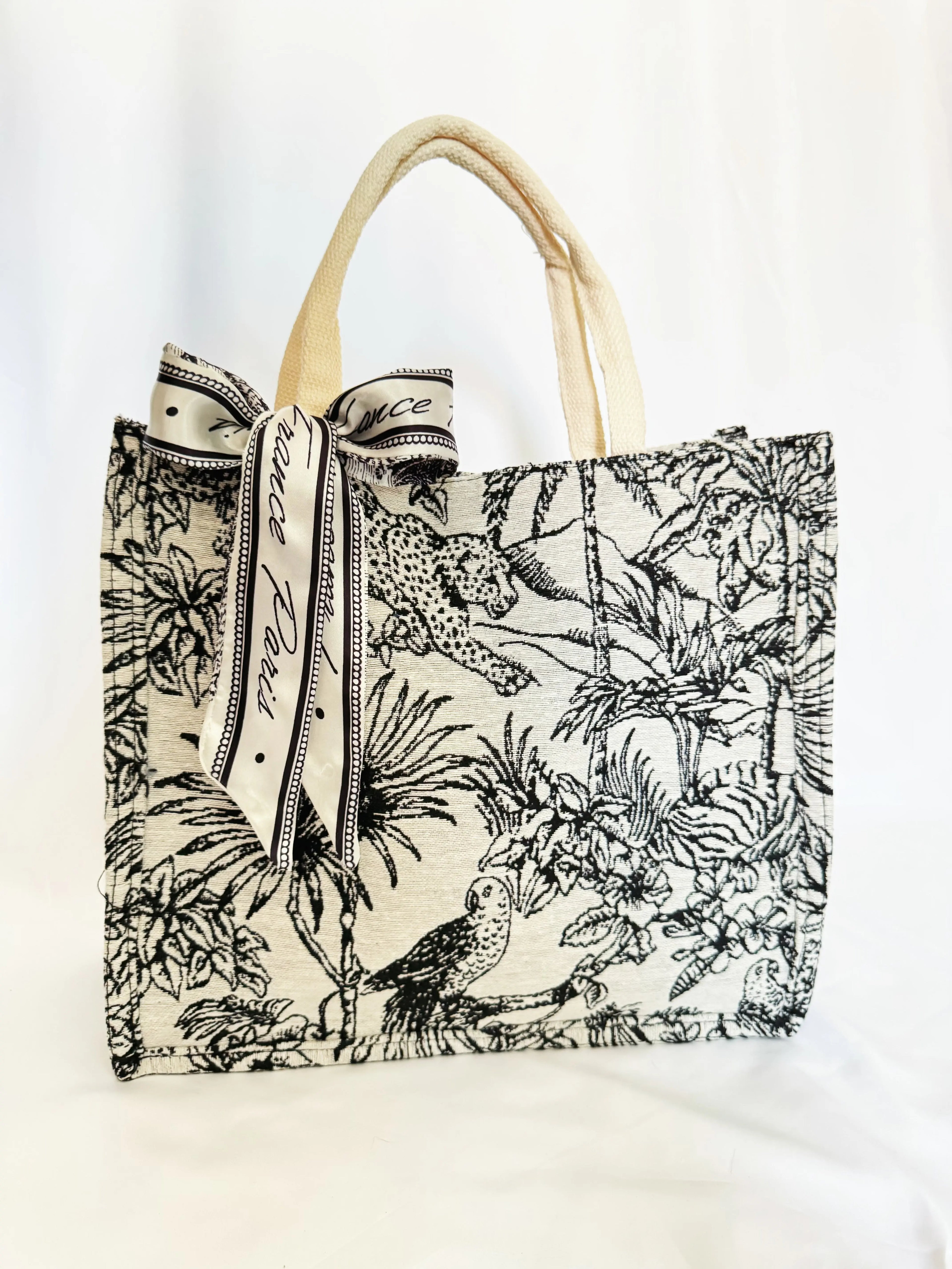 Sac à main rétro motif floral 34 cm – Tissu brodé, poignée ronde ARMINE'S STYLE HUB