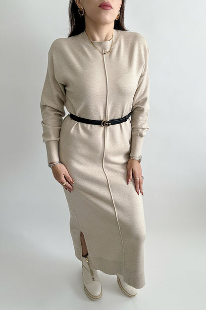 Robe Pull Femme en Tricot Viscose – Col Rond, Manche Longue, Coupe Ample