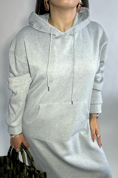 Pull-robe à capuche décontracté pour femme – coupe ample avec poches avant, style cosy automne/hiver/printemps