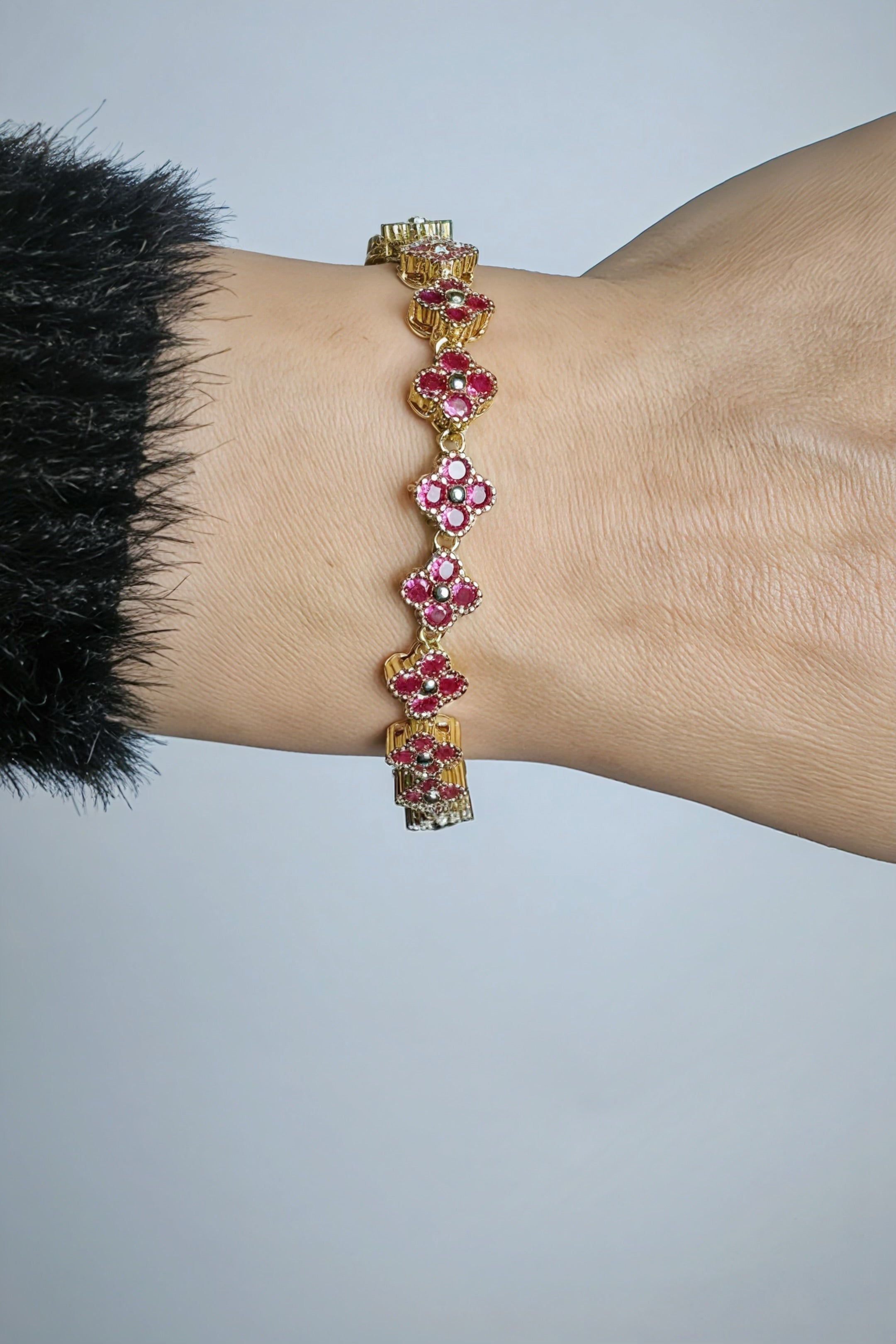 Bracelet à Fleurs -Laiton Plaqué Or 18K pour Femme