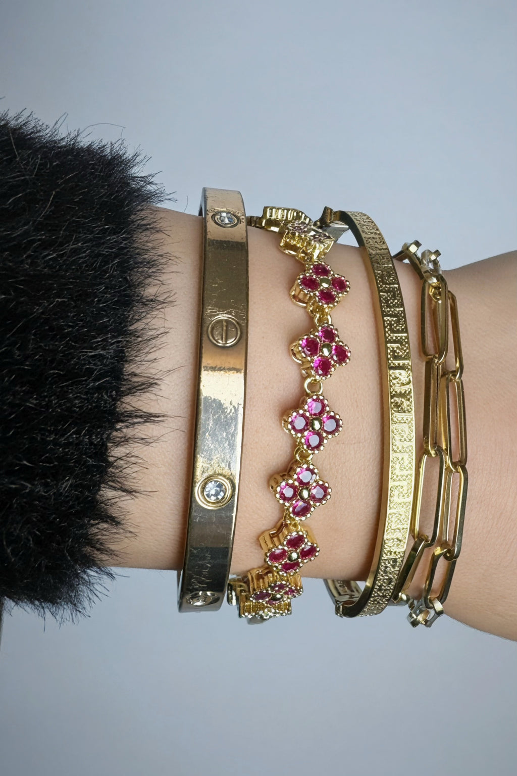 Bracelet à Fleurs -Laiton Plaqué Or 18K pour Femme