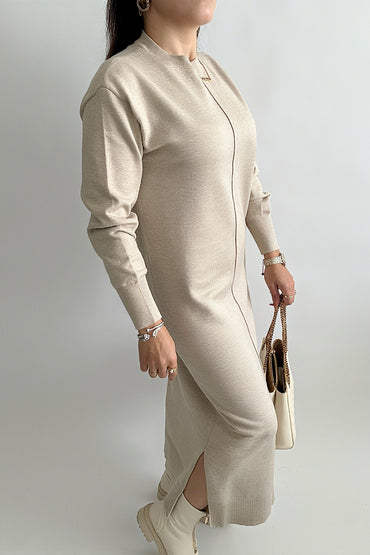 Robe Pull Femme en Tricot Viscose – Col Rond, Manche Longue, Coupe Ample