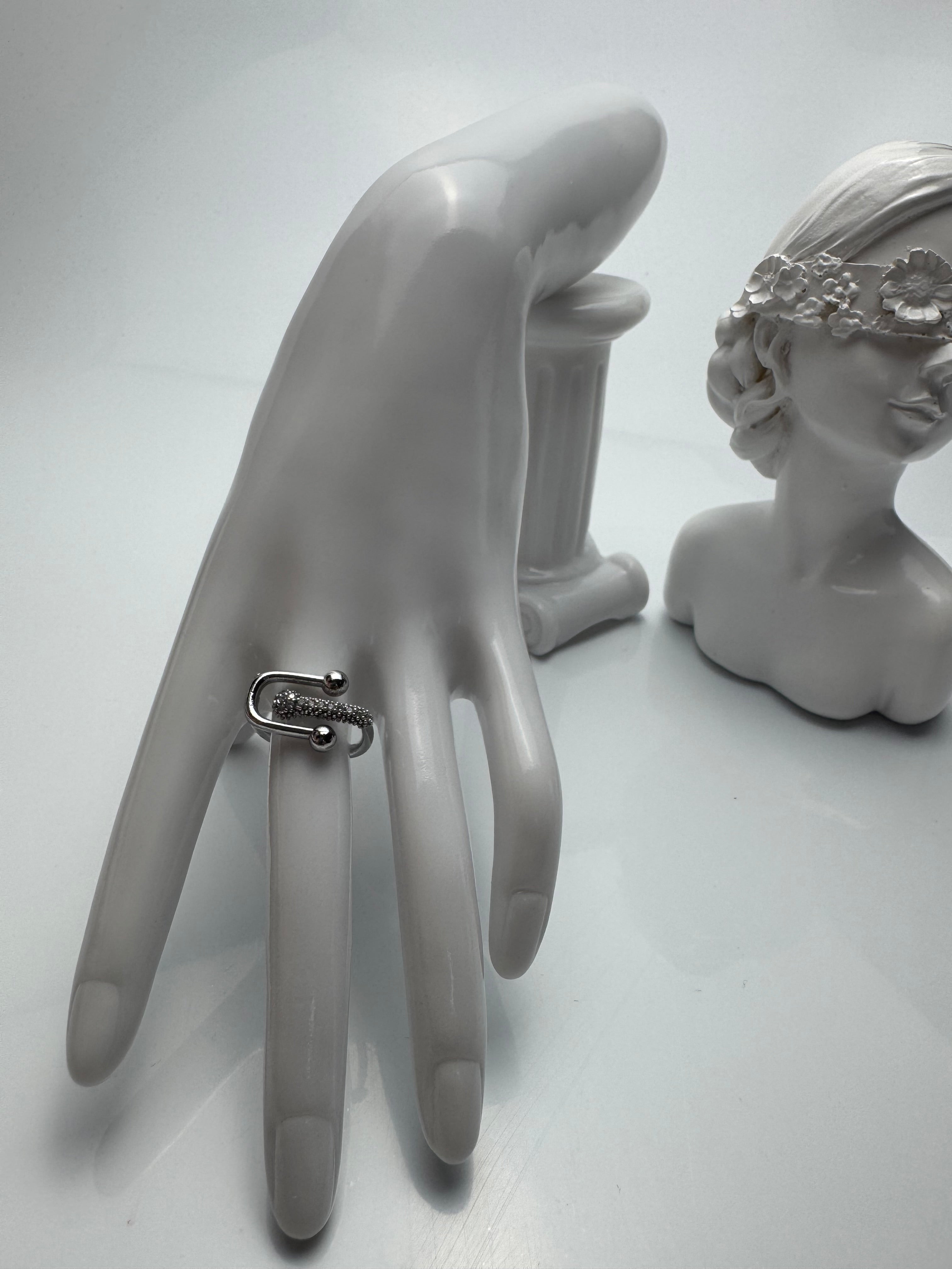Bague en stresse Zirconium réglable, couleur argent