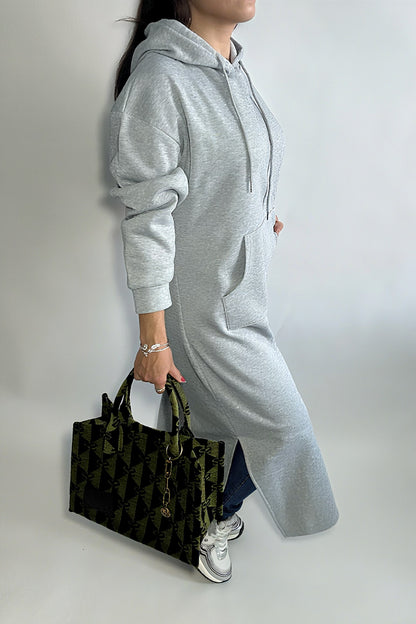 Pull-robe à capuche décontracté pour femme – coupe ample avec poches avant, style cosy automne/hiver/printemps