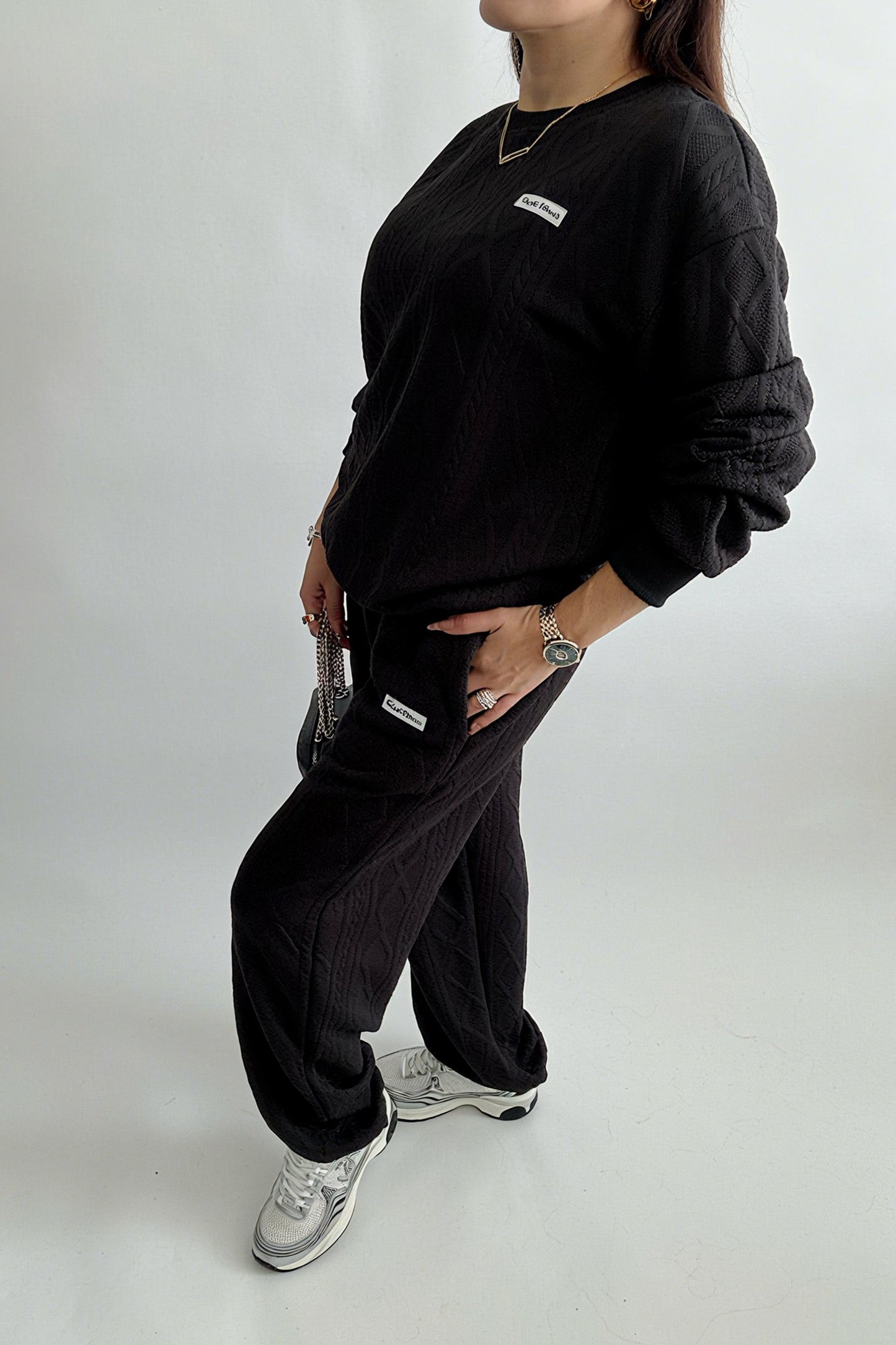 Ensemble Femme Décontracté 2 Pièces – Sweat-Shirt & Pantalon Texturé à Manches Longues