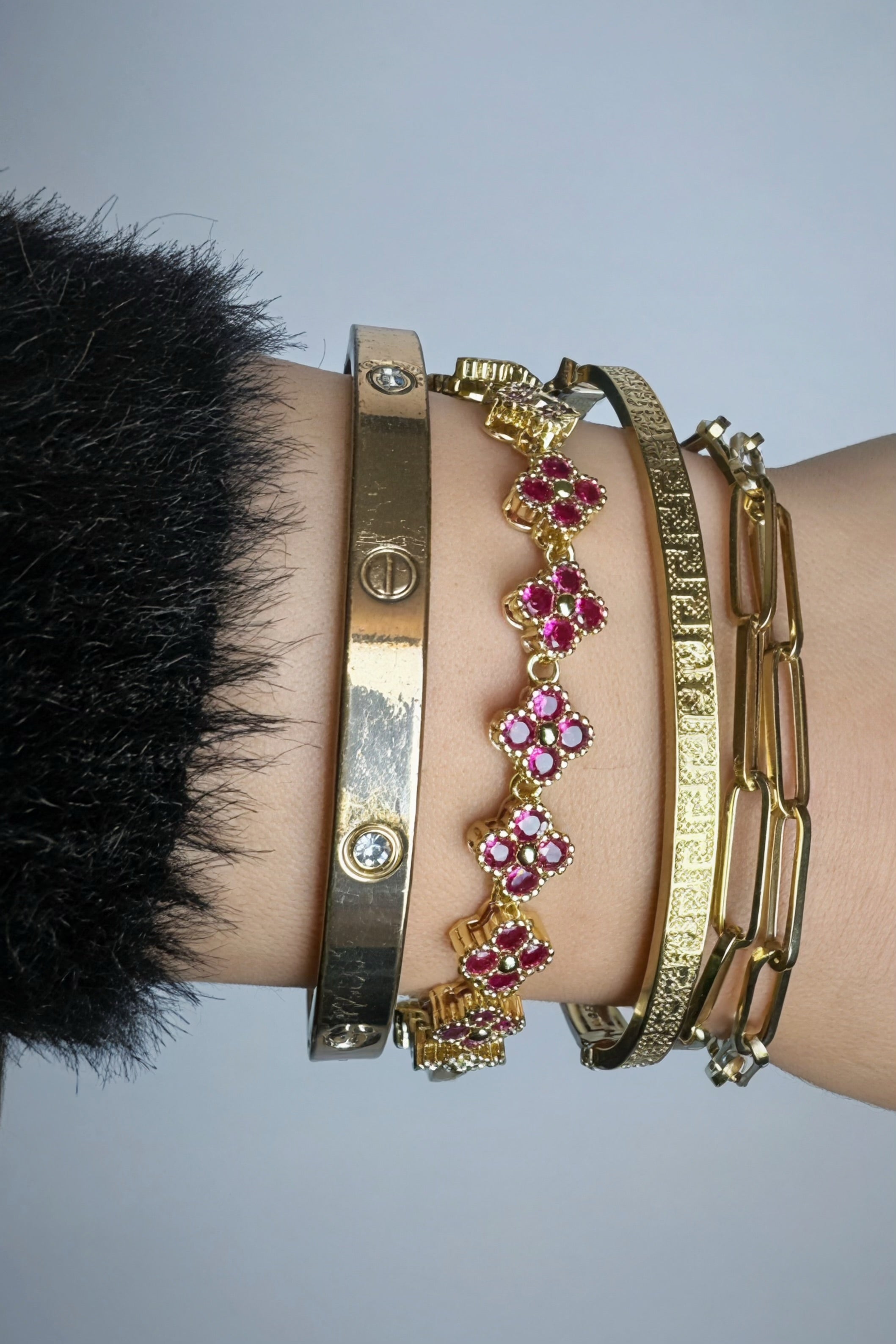 Bracelet à Fleurs -Laiton Plaqué Or 18K pour Femme