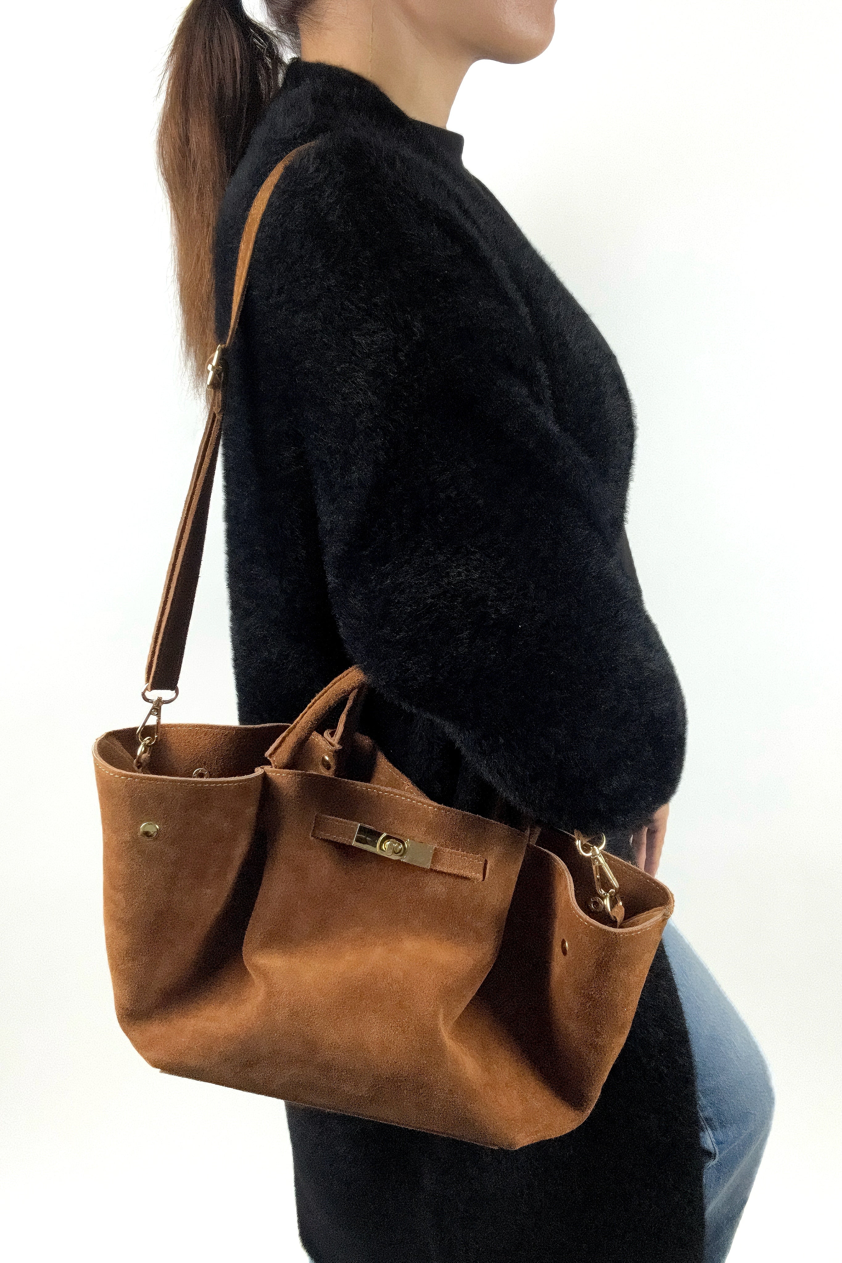Sac à main en cuir suédé femme
