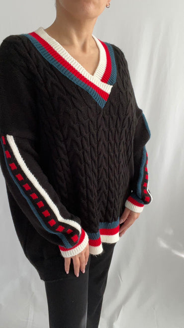 Pull en tricot torsadé col en V mode femme confortable - ARMINE'S STYLE HUB