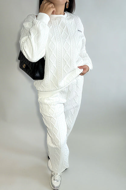 Ensemble Femme Décontracté 2 Pièces – Sweat-Shirt & Pantalon Texturé à Manches Longues