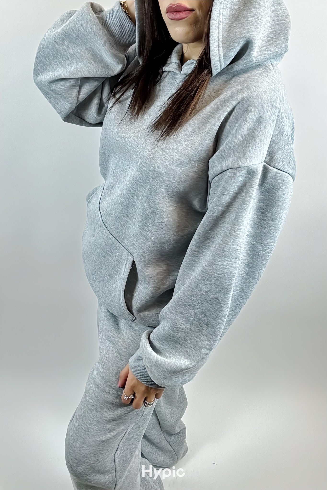 Ensemble Décontracté Gris Femme – Pull à Capuche Polaire & Pantalon