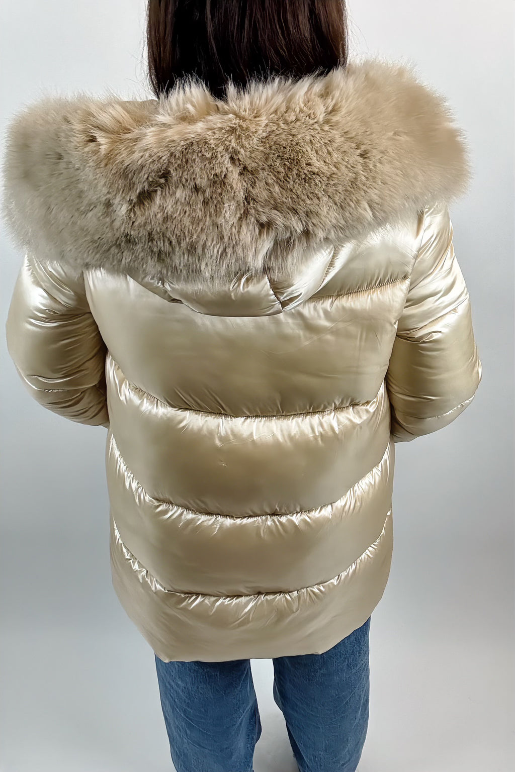 Doudoune à capuche avec bordure en fausse fourrure, tendance hiver