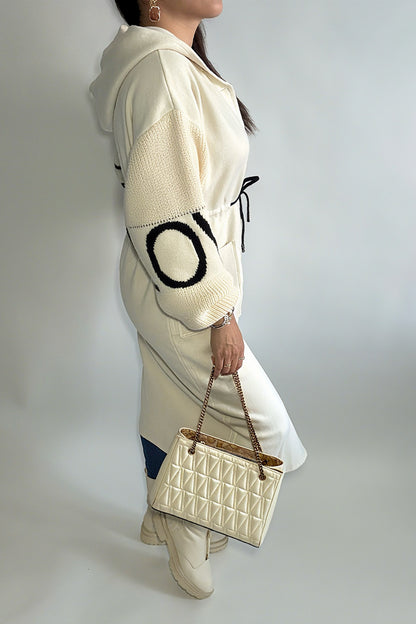 Cardigan à capuche beige pour femme – manches longues, cordon de serrage, style décontracté, vêtements d’extérieur printemps/automne/hiver