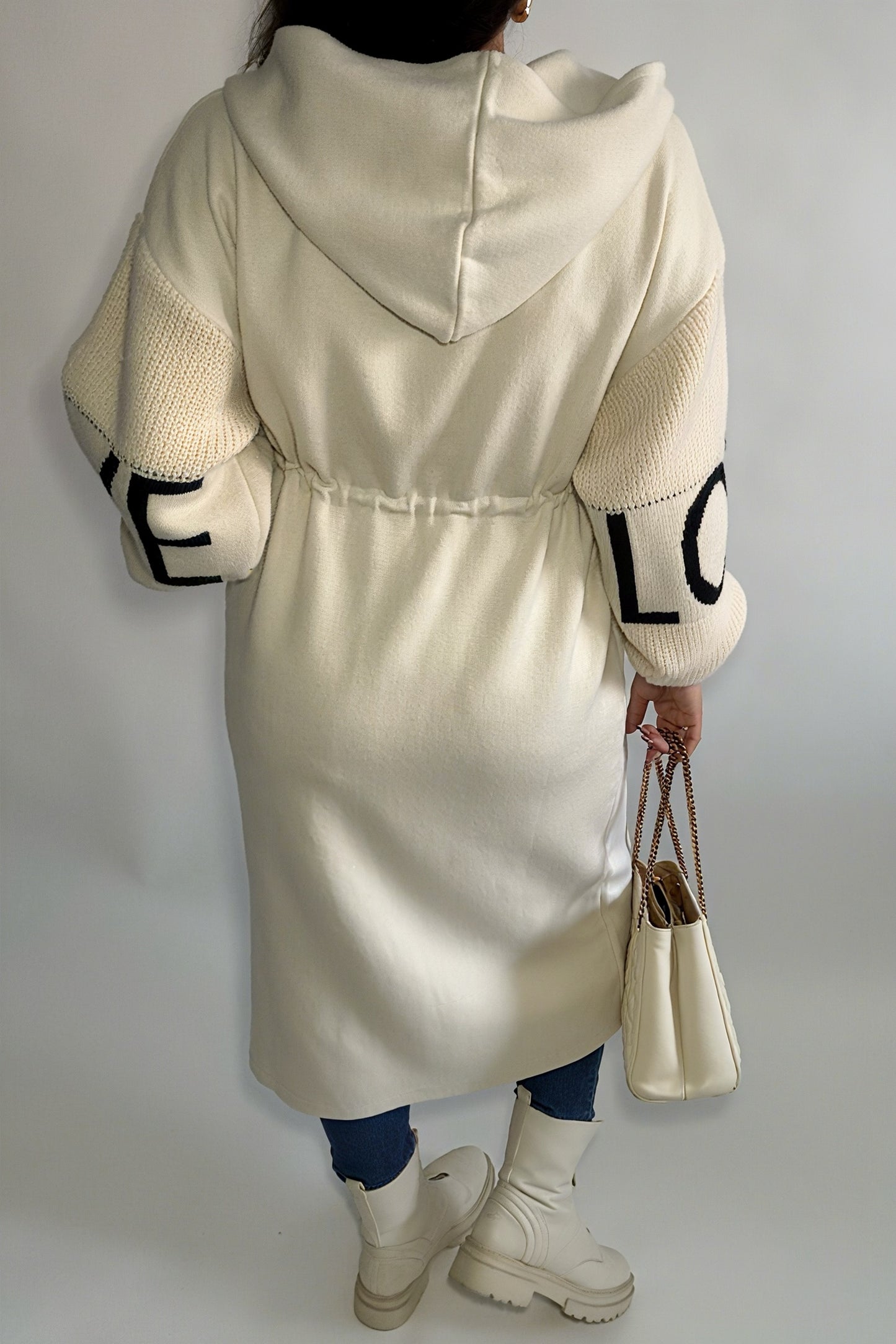 Cardigan à capuche beige pour femme – manches longues, cordon de serrage, style décontracté, vêtements d’extérieur printemps/automne/hiver