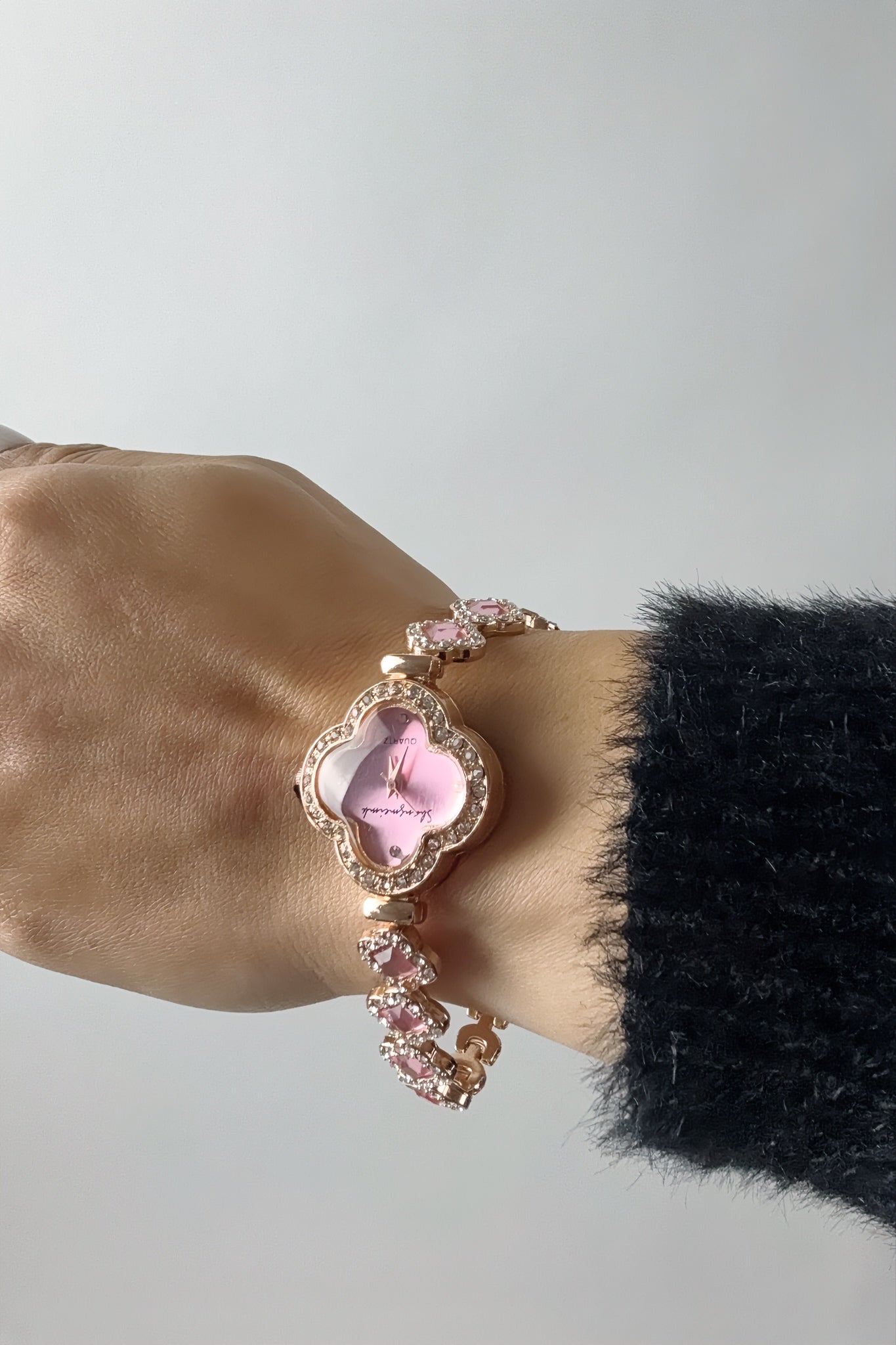 Montre Femme AHM Quartz – Bracelet Trèfle, Pierre , Acier Inoxydable