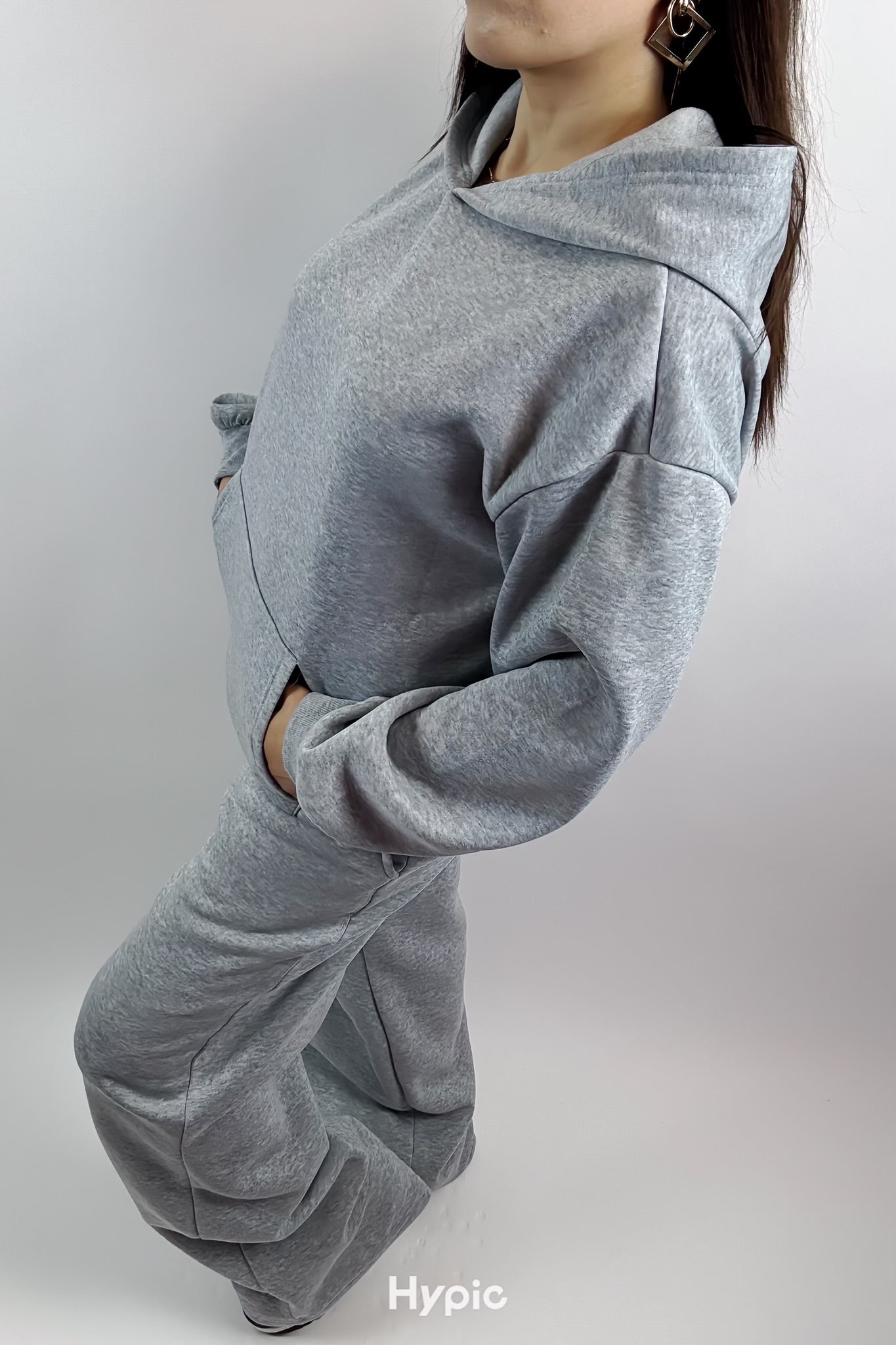 Ensemble Décontracté Gris Femme – Pull à Capuche Polaire & Pantalon