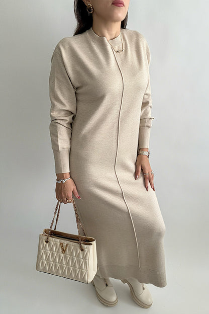 Robe Pull Femme en Tricot Viscose – Col Rond, Manche Longue, Coupe Ample
