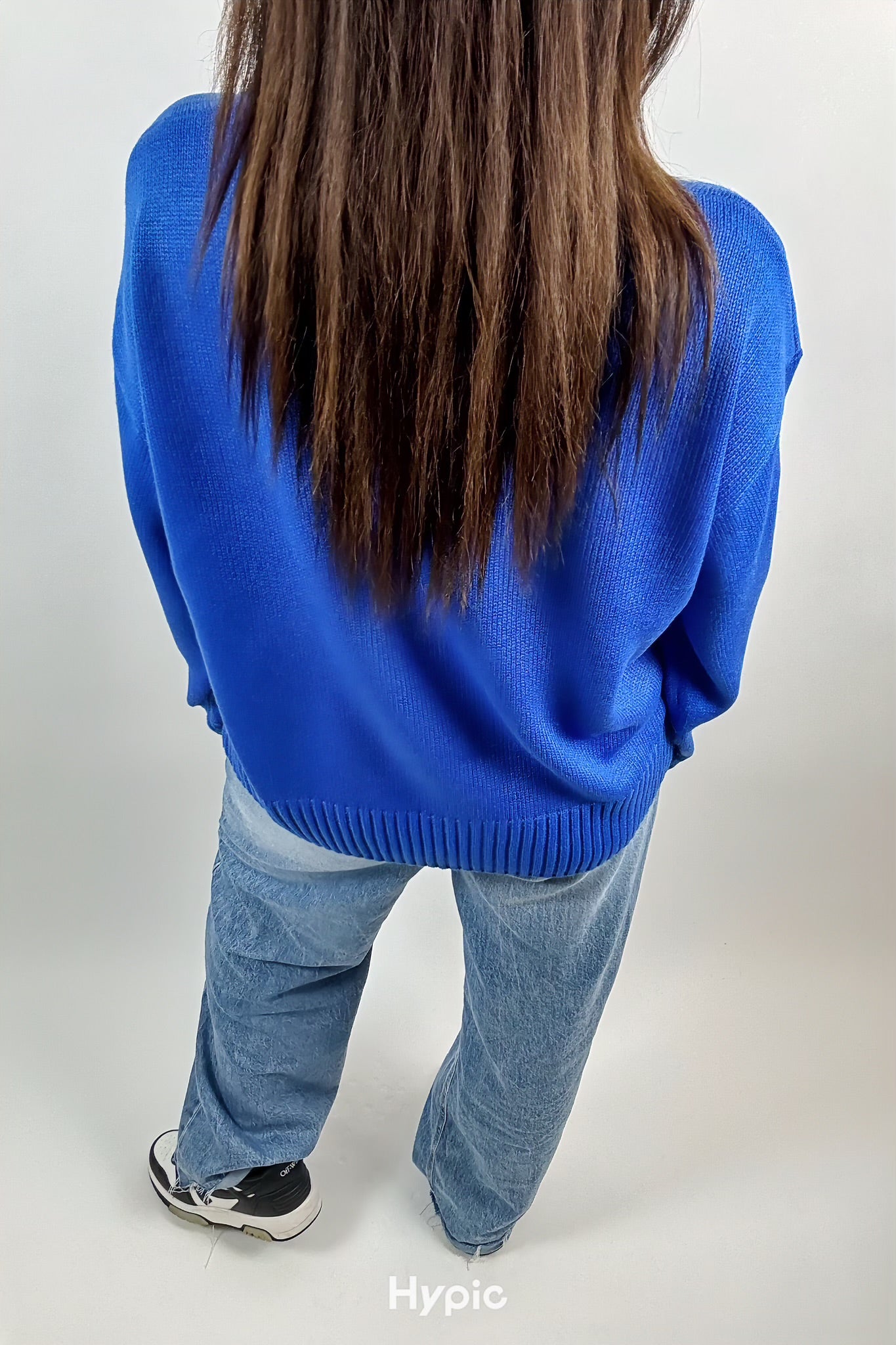 Pull Élégant Femme Bleu Uni – Col Rond, Manches Longues, Chaud Hiver