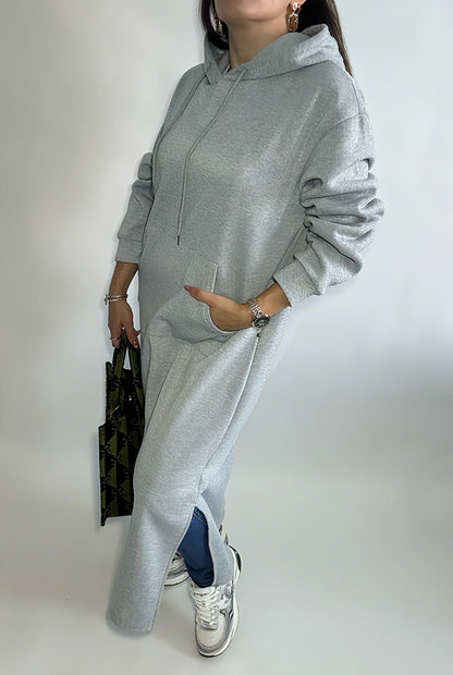 Pull-robe à capuche décontracté pour femme – coupe ample avec poches avant, style cosy automne/hiver/printemps