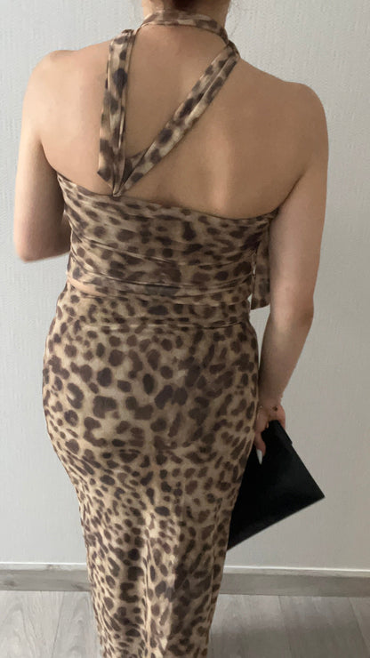 ENSEMBLE DEUX PIÈCES HAUT JUPE LONGUE EN TULLE IMPRIMÉ LÉOPARD - ARMINE'S STYLE HUB