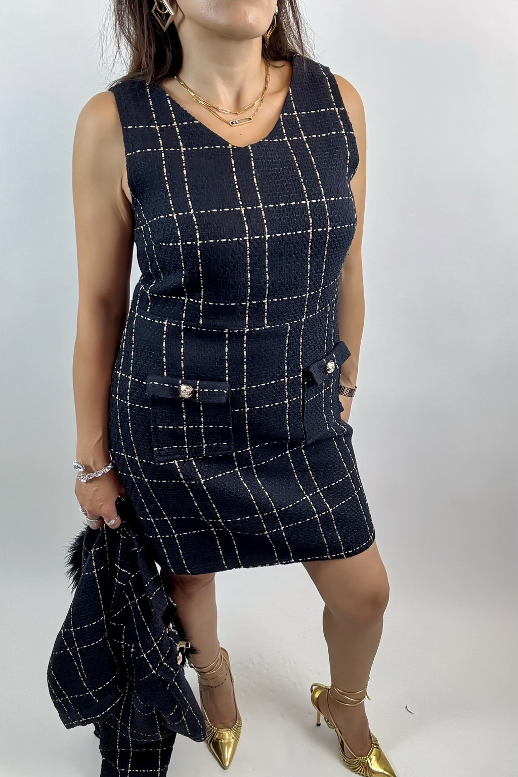 Ensemble Élégant 2 Pièces Femme – Blazer Court Chic & Robe Bleu Marine