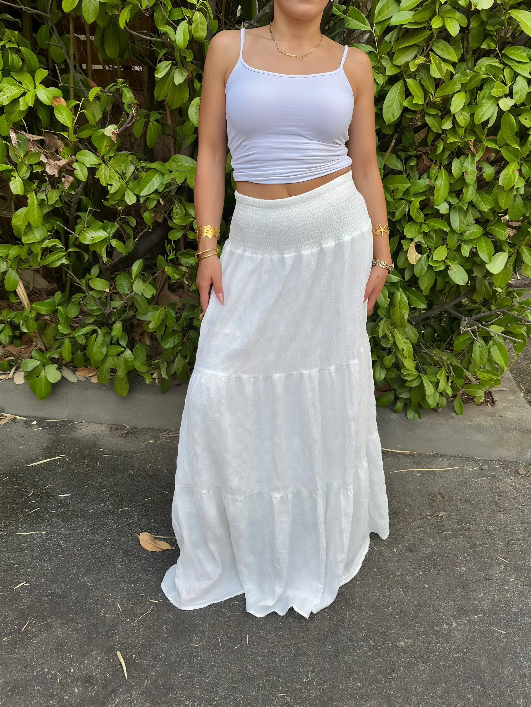 Jupe Longue Blanche Élégante  – Taille Haute, Ourlet à Volants – Printemps & Été ARMINE'S STYLE HUB