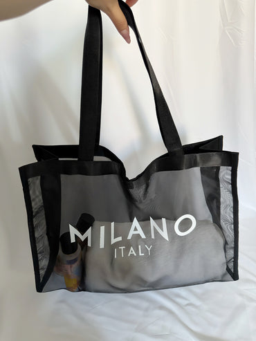 Sac Fourre-Tout en Nylon Grande Capacité avec Imprimé Alphabet – Noir | Idéal pour la Plage, les Courses ou un Usage Quotidien