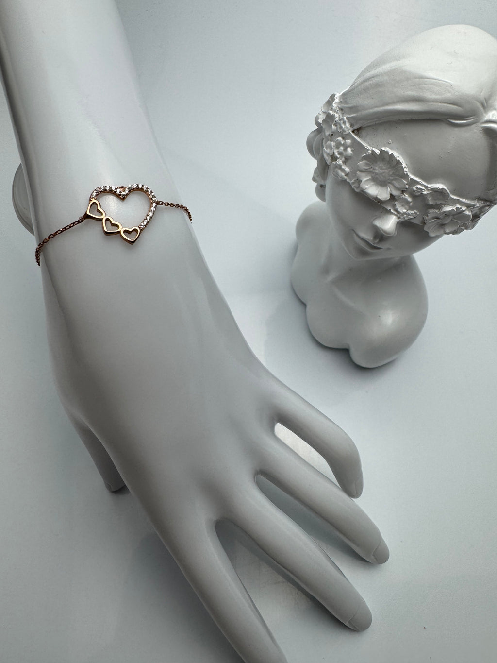 Bracelet Coeur - argent 925 plaqué or 22K roses Zircone