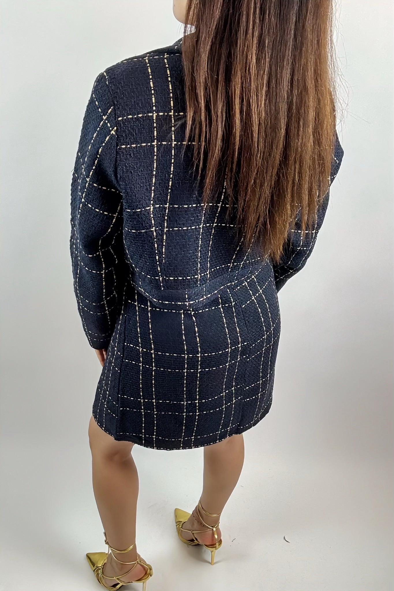 Ensemble Élégant 2 Pièces Femme – Blazer Court Chic & Robe Bleu Marine