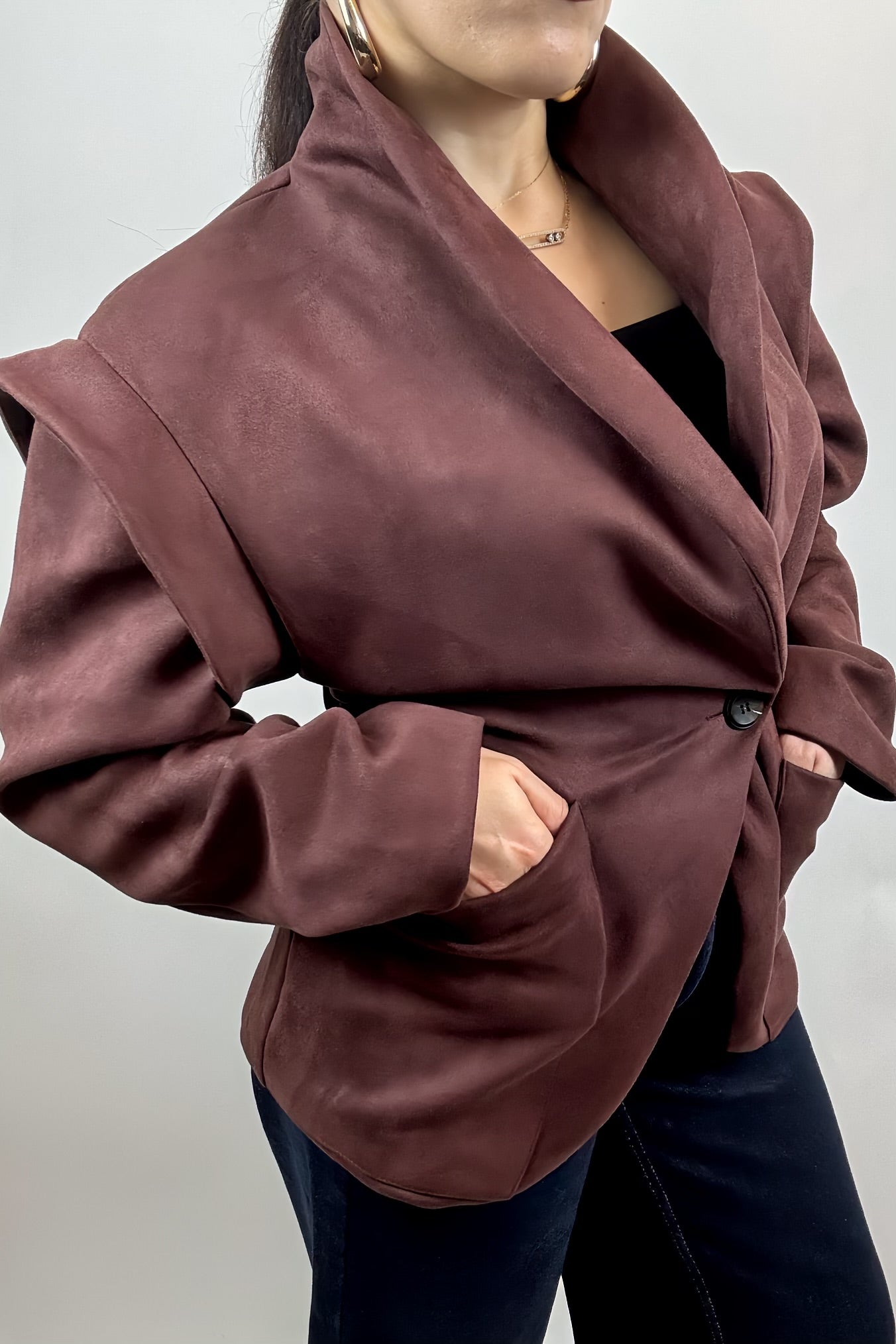 Veste Femme Effet Suédine Chic – Blazer Décontracté Doux et Tendance