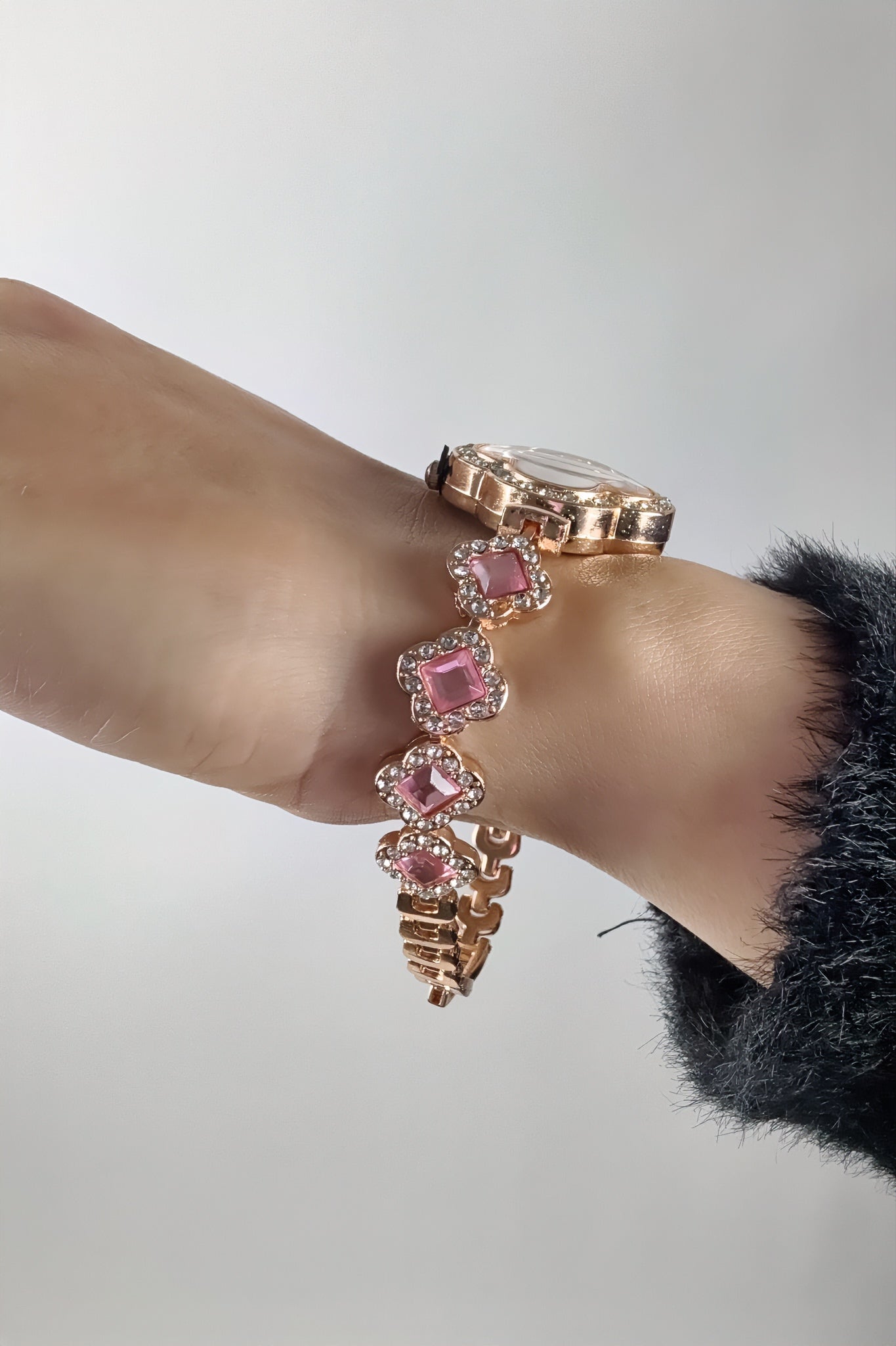 Montre Femme AHM Quartz – Bracelet Trèfle, Pierre , Acier Inoxydable