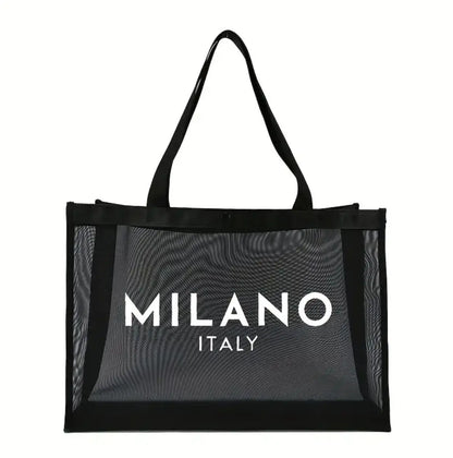 Sac Fourre-Tout en Nylon Grande Capacité avec Imprimé Alphabet – Noir | Idéal pour la Plage, les Courses ou un Usage Quotidien ARMINE'S STYLE HUB