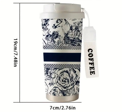 Thermos Isolé 530ml à Motifs Floraux – Acier Inoxydable 316, Paille & Couvercle | Boissons Chaudes ou Froides ARMINE'S STYLE HUB