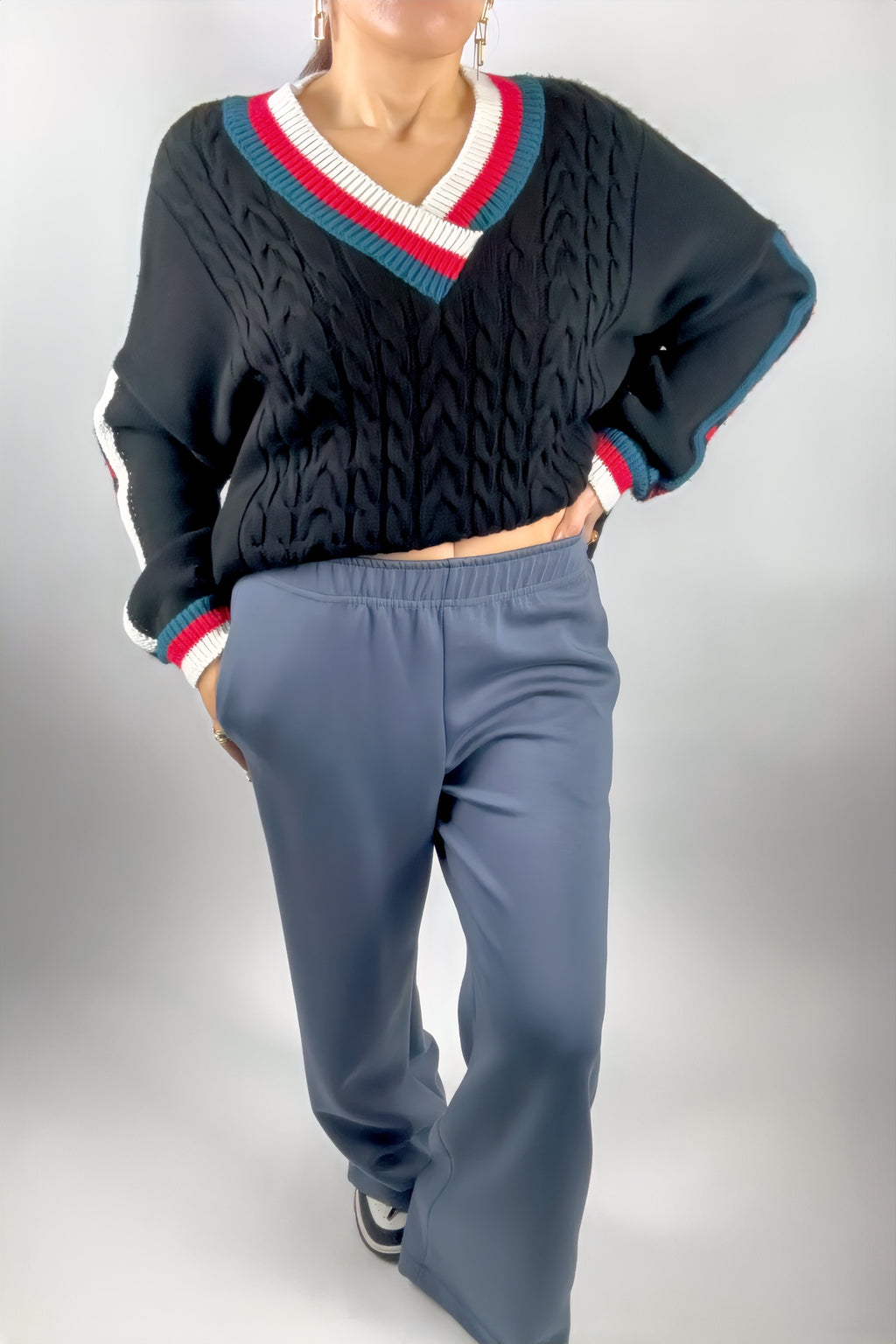 Pantalon à ceinture élastique confortable, silhouette décontractée, jambe large, style facile à enfiler, détente