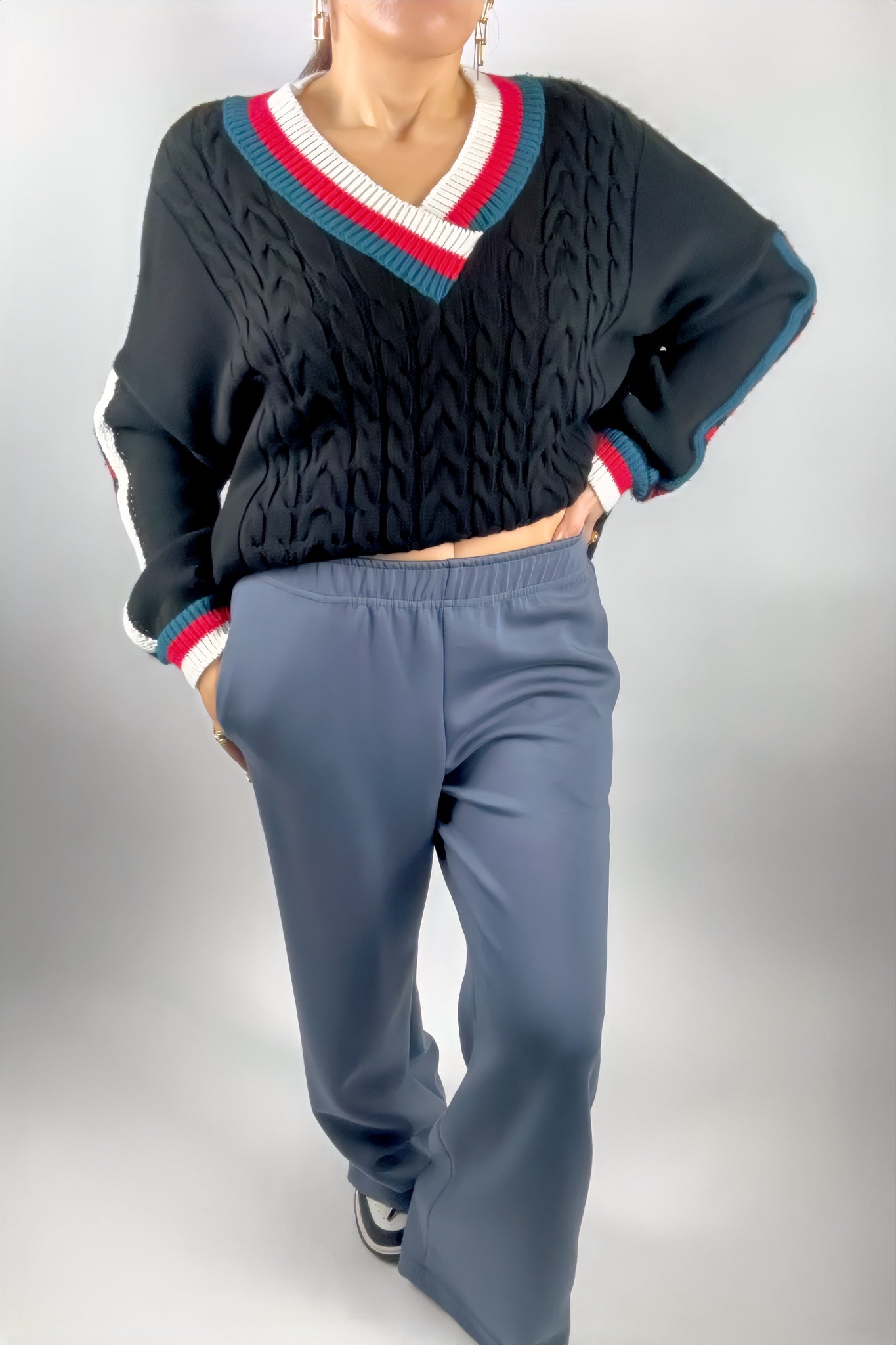 Pantalon à ceinture élastique confortable, silhouette décontractée, jambe large, style facile à enfiler, détente