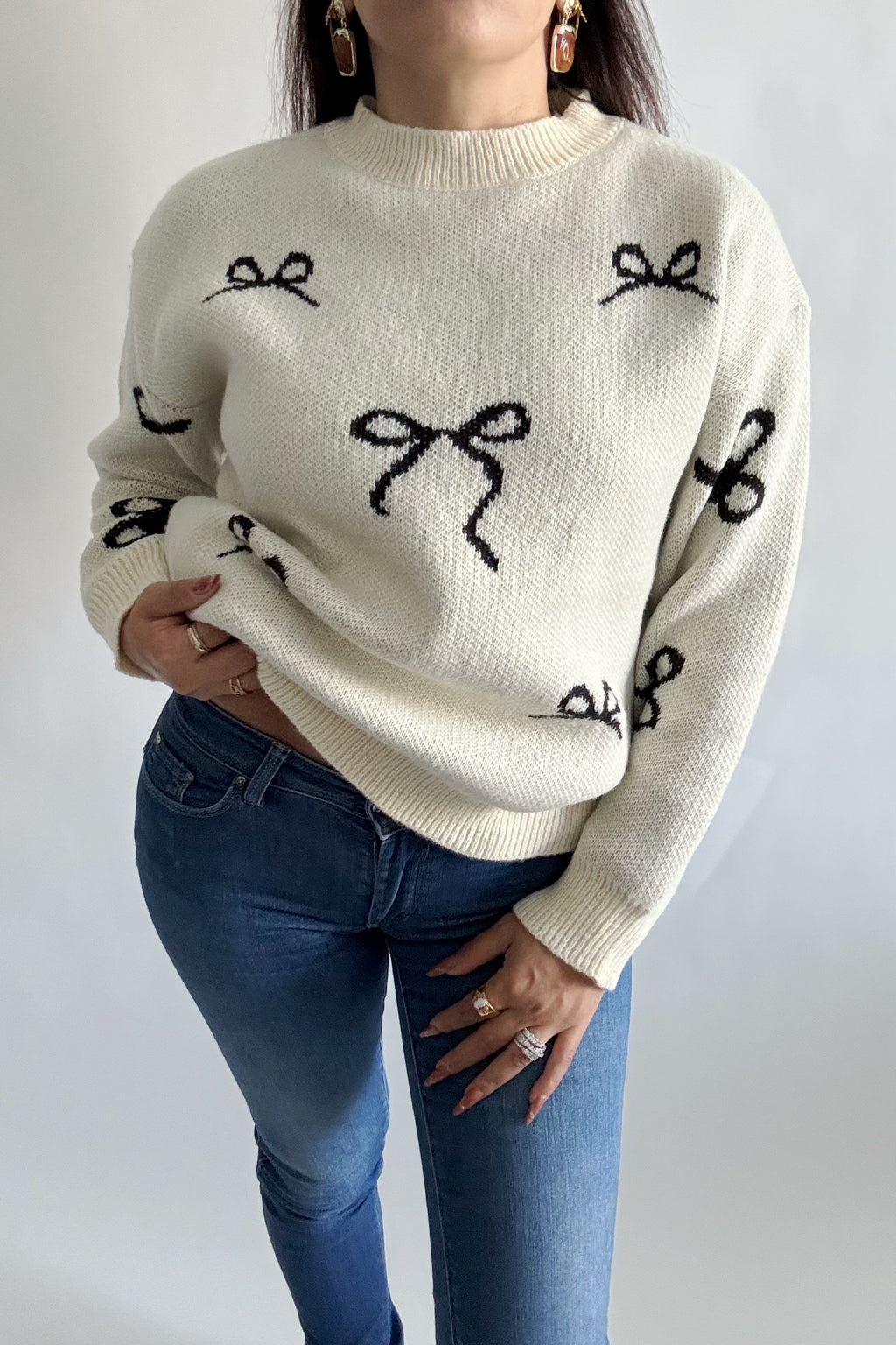 Pullover décontracté à col rond et motif nœud